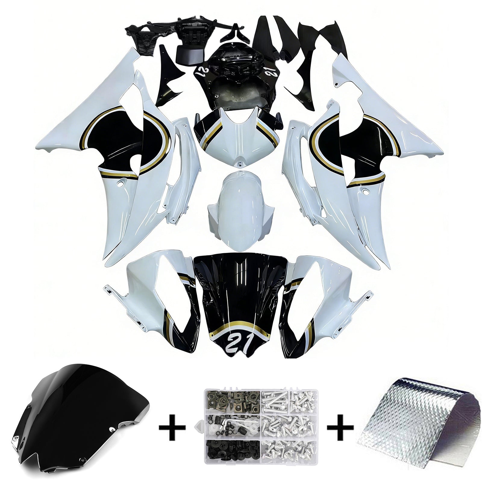 Amotopart 2008-2016 Yamaha YZF 600 R6 White&Black Style2 Fairing Kit