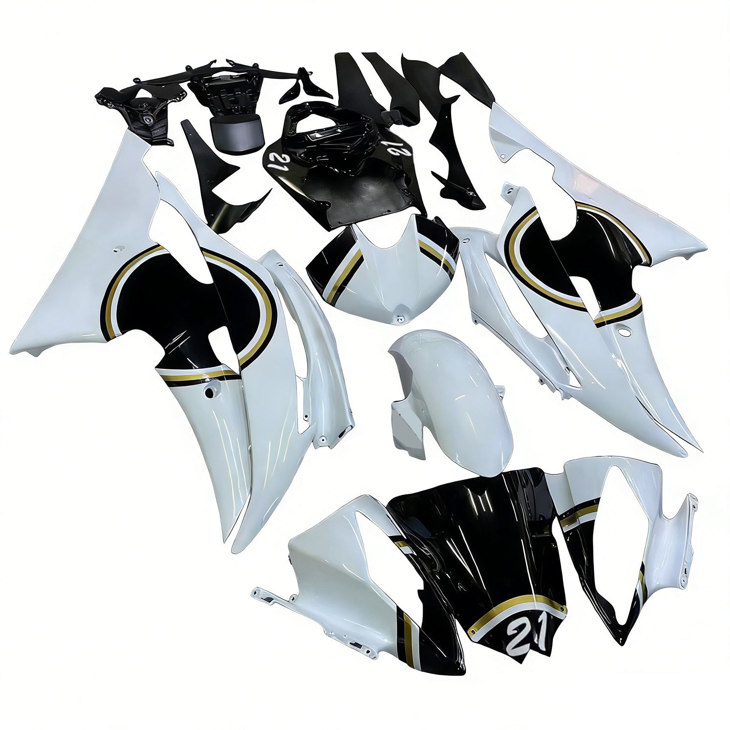 Amotopart 2008-2016 Yamaha YZF 600 R6 White&Black Style2 Fairing Kit