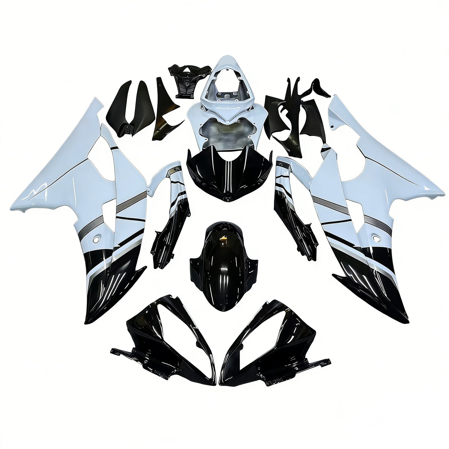 Amotopart 2008-2016 Yamaha YZF 600 R6 White&Black Style1 Fairing Kit
