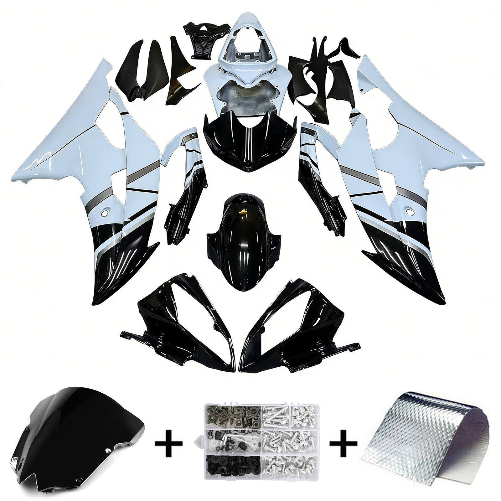 Amotopart 2008-2016 Yamaha YZF 600 R6 White&Black Style1 Fairing Kit