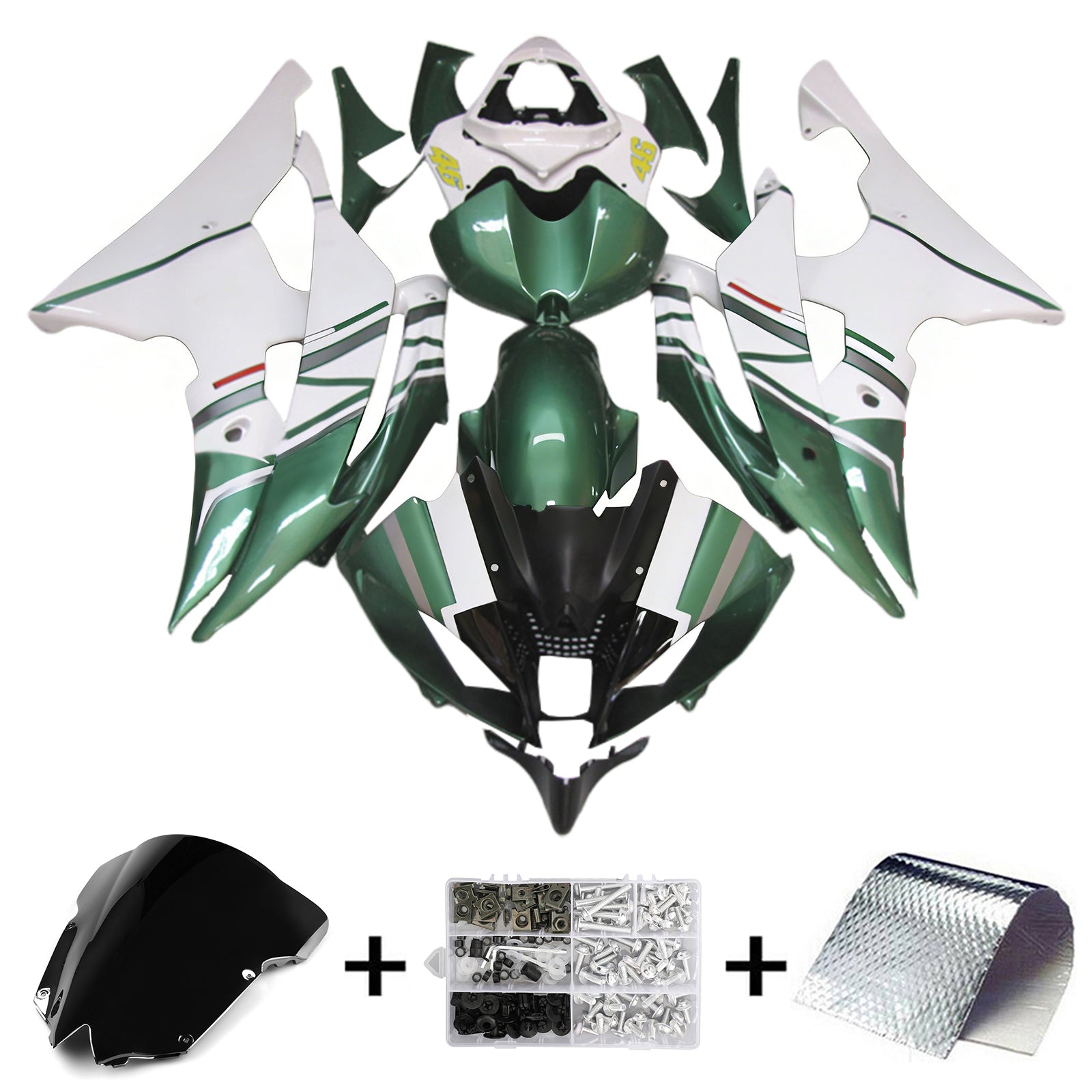 Amotopart 2008-2016 Yamaha YZF 600 R6 Kit de carenado verde y blanco