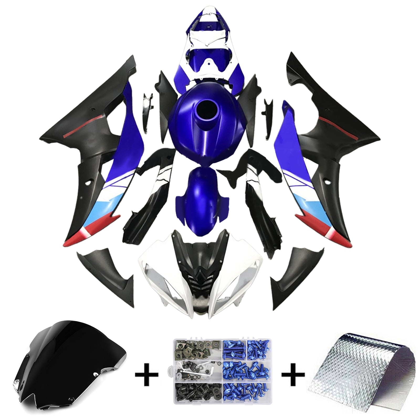 Amotopart Yamaha YZF 600 R6 2008-2016 Blau&Schwarzes Style5 Verkleidungsset