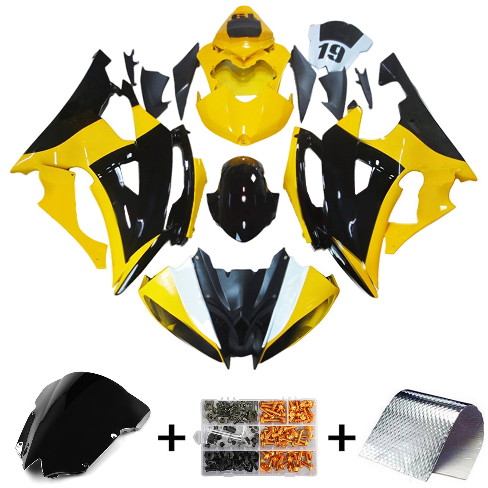 Amotopart 2008–2016 Yamaha YZF 600 R6 Gelb&Schwarzes Style1 Verkleidungsset