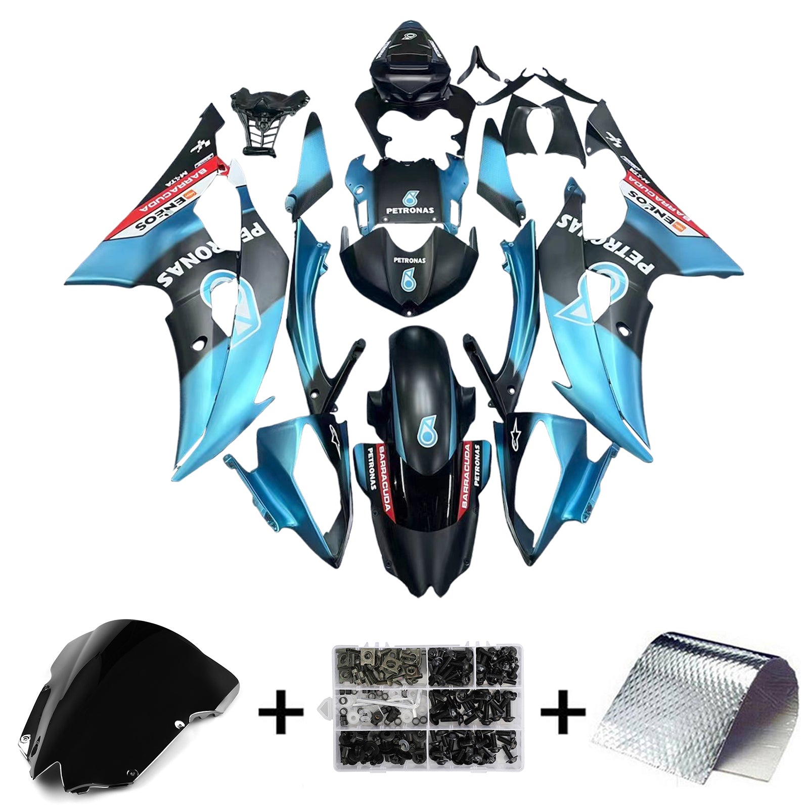 Amotopart 2008-2016 Yamaha YZF 600 R6 Blue&Black Petronas Fairing Kit