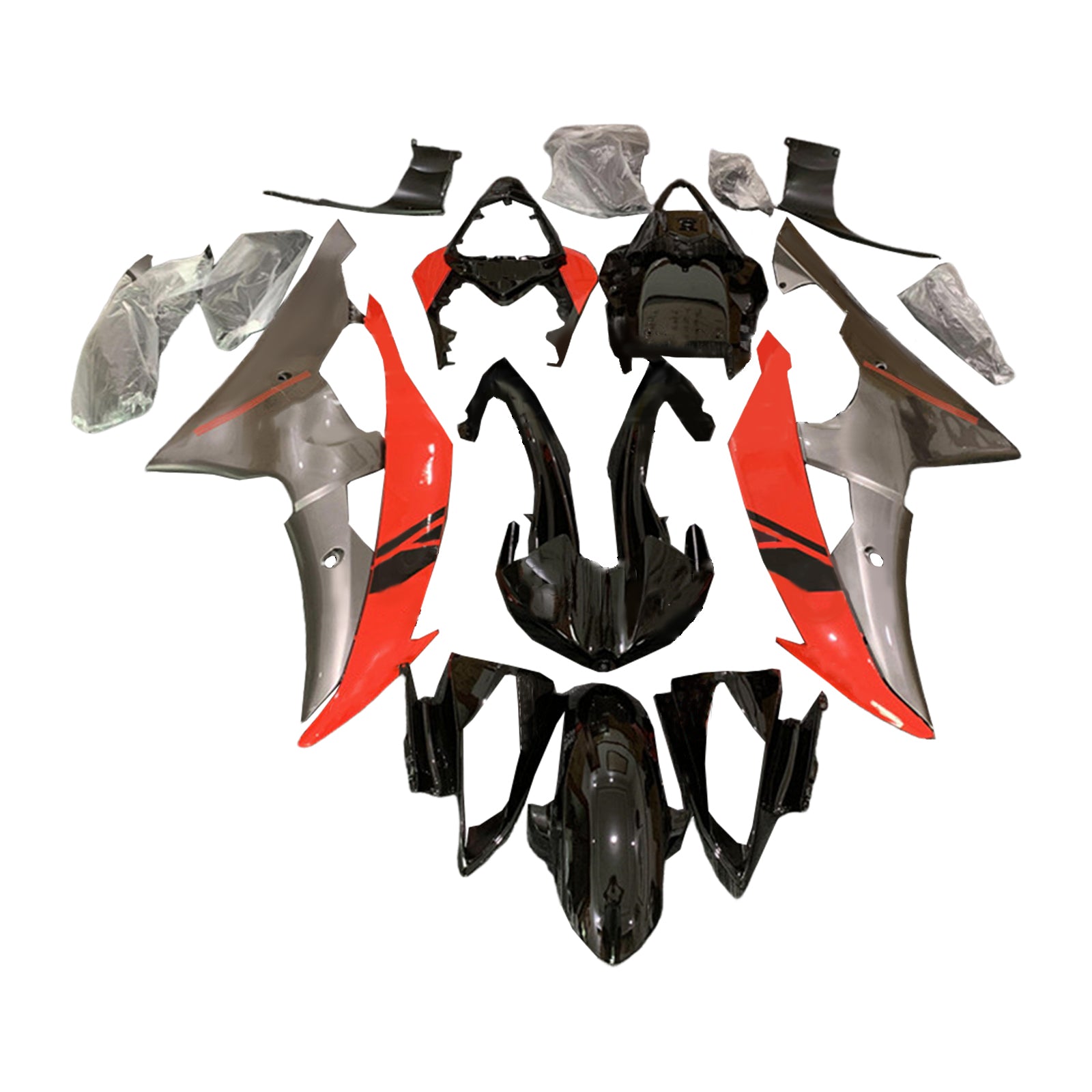 Amotopart 2008-2016 Yamaha YZF 600 R6 Red&Grey Fairing Kit
