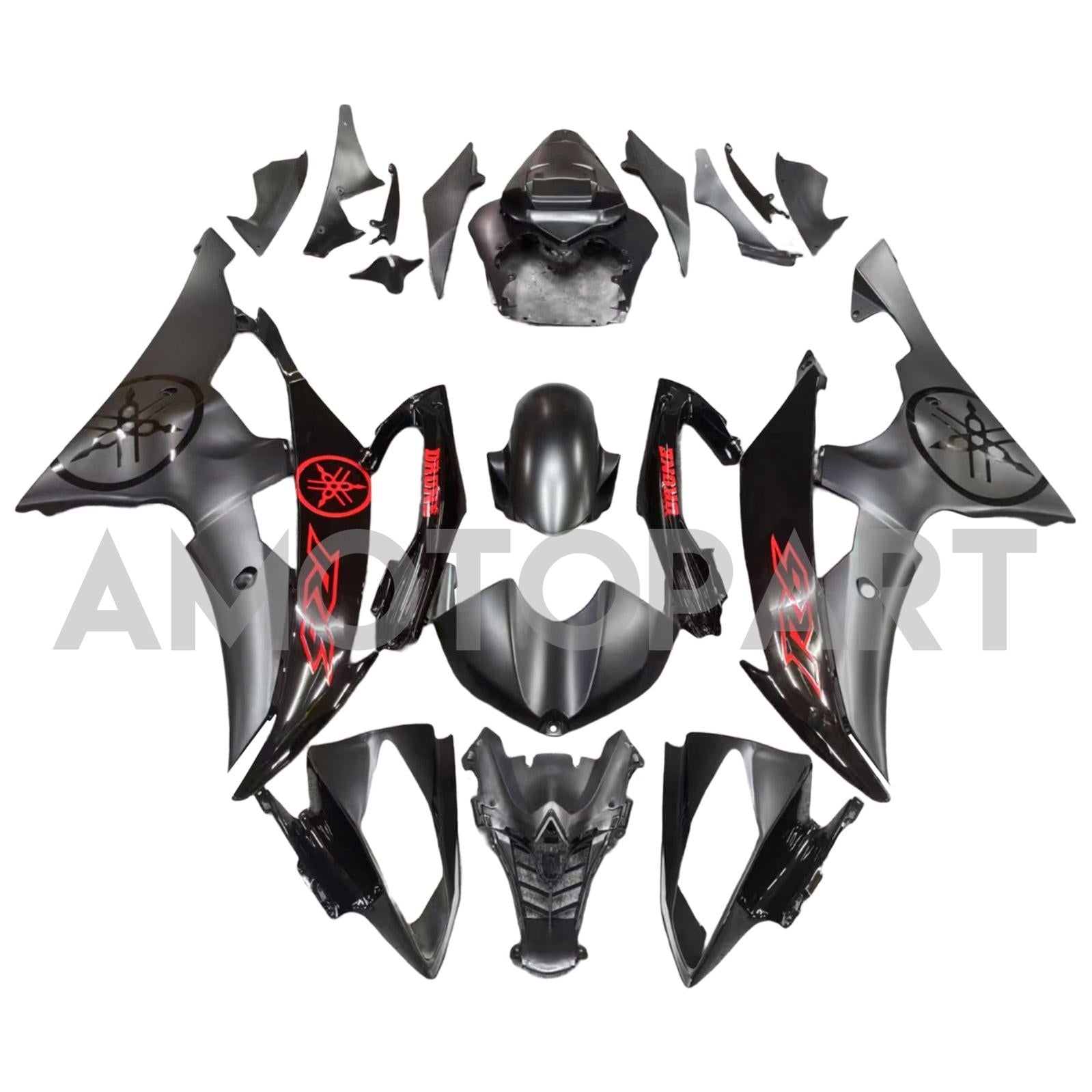 Amotopart 2008-2016 Yamaha YZF 600 R6 Matte Black with Red Logo Fairing Kit