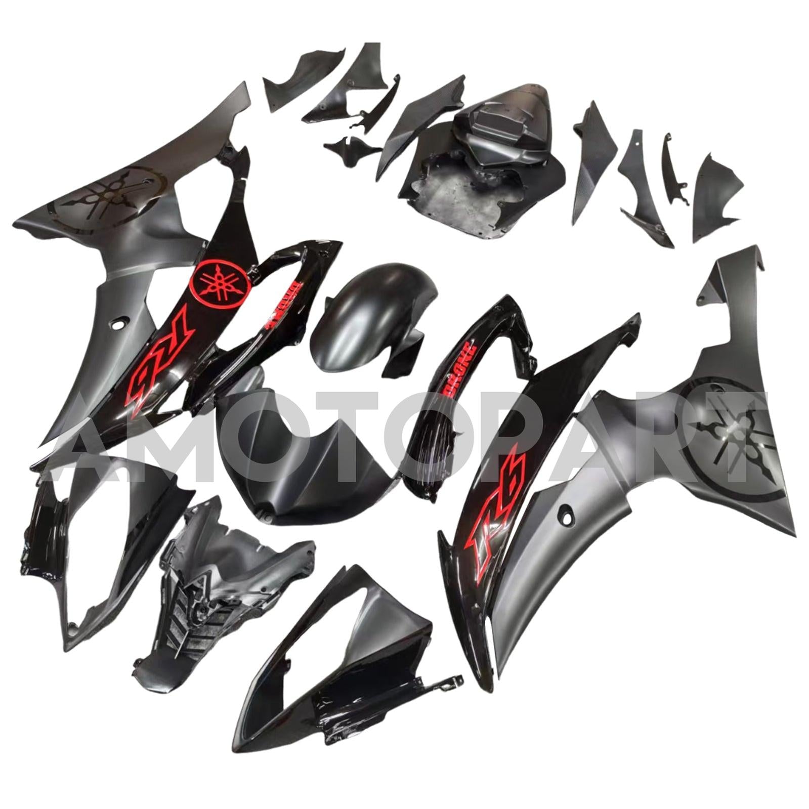 Amotopart 2008-2016 Yamaha YZF 600 R6 Matte Black with Red Logo Fairing Kit