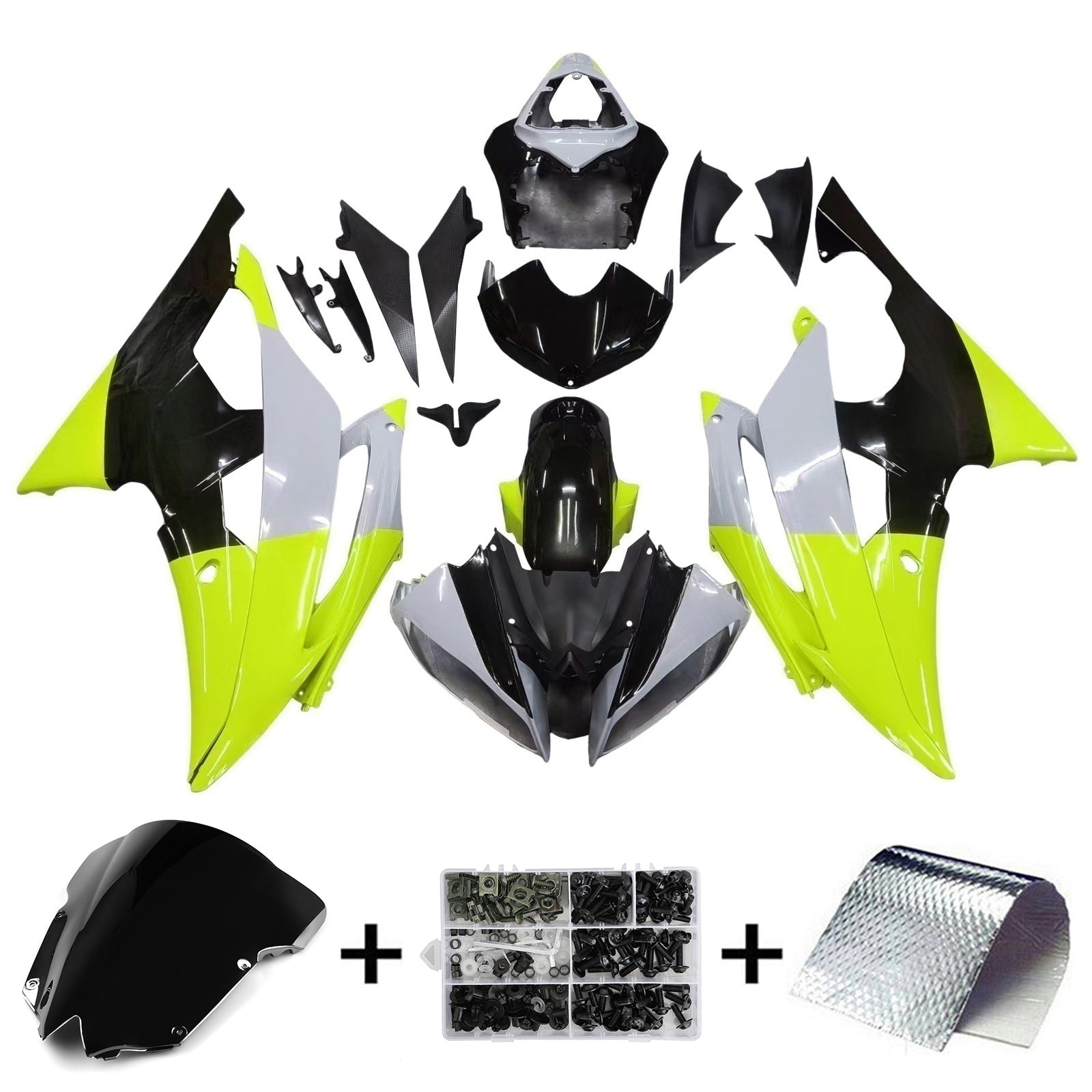 Amotopart 2008-2016 Yamaha YZF 600 R6 Yellow&Black Style5 Fairing Kit