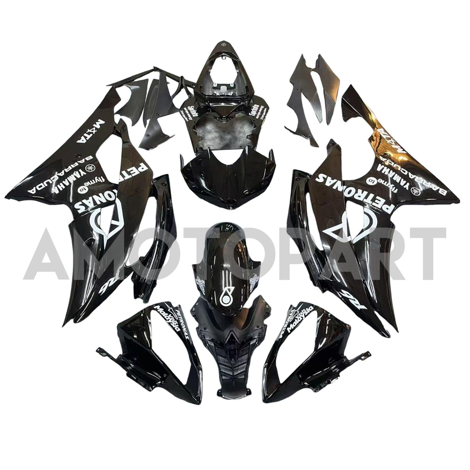Amotopart 2008-2016 Yamaha YZF 600 R6 Gloss Black Petronas Abzugskit