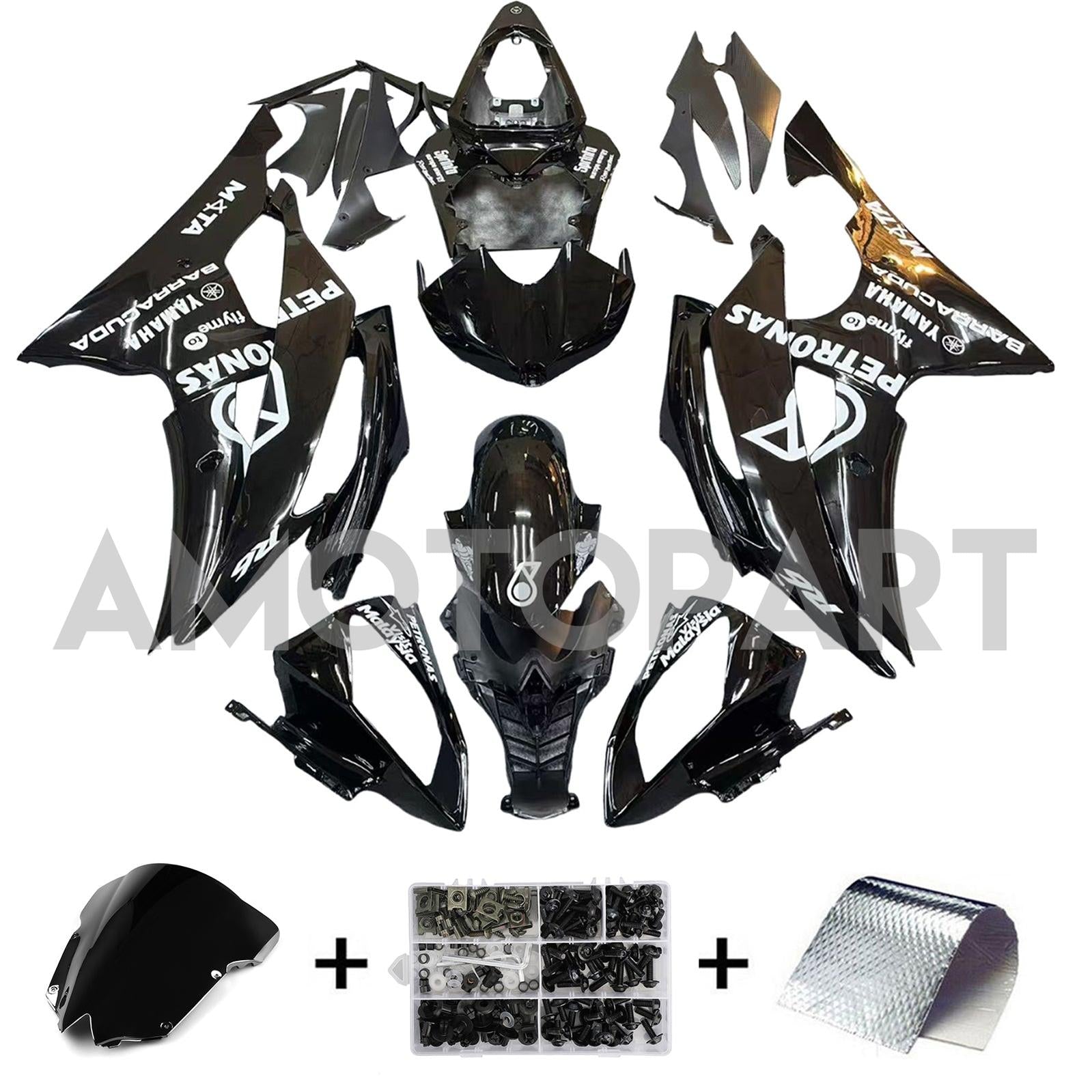Amotopart 2008-2016 Yamaha YZF 600 R6 Gloss Black Petronas Fairing Kit