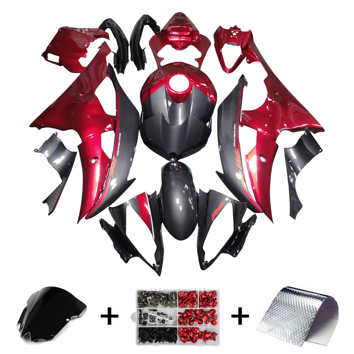 Amotopart 2008-2016 Yamaha YZF-R6 Red & Grey Carbon Fiber Pattern
Fairing Kit