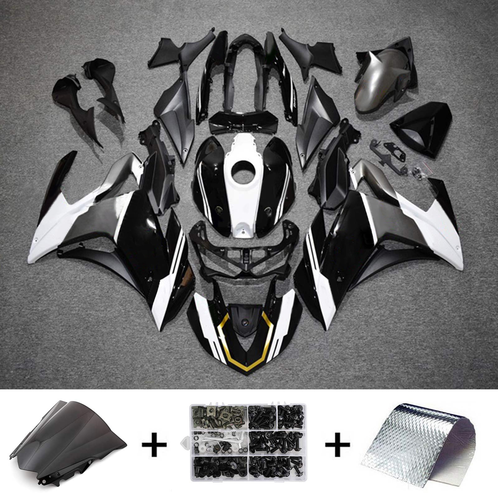 Amotopart フェアリングキット ヤマハ 2014-2018 YZF R3 & 2015-2017 YZF R25 ブラック ホワイト フェアリングキット