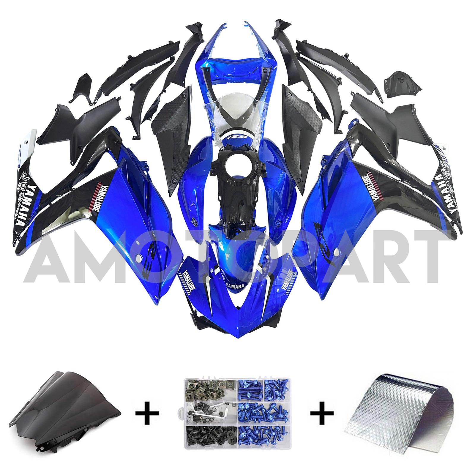 Kit de carenagem AMOTOPT YAMAHA 2014-2018 YZF R3 e 2015-2017 YZF R25 Kit de carenagem preta azul