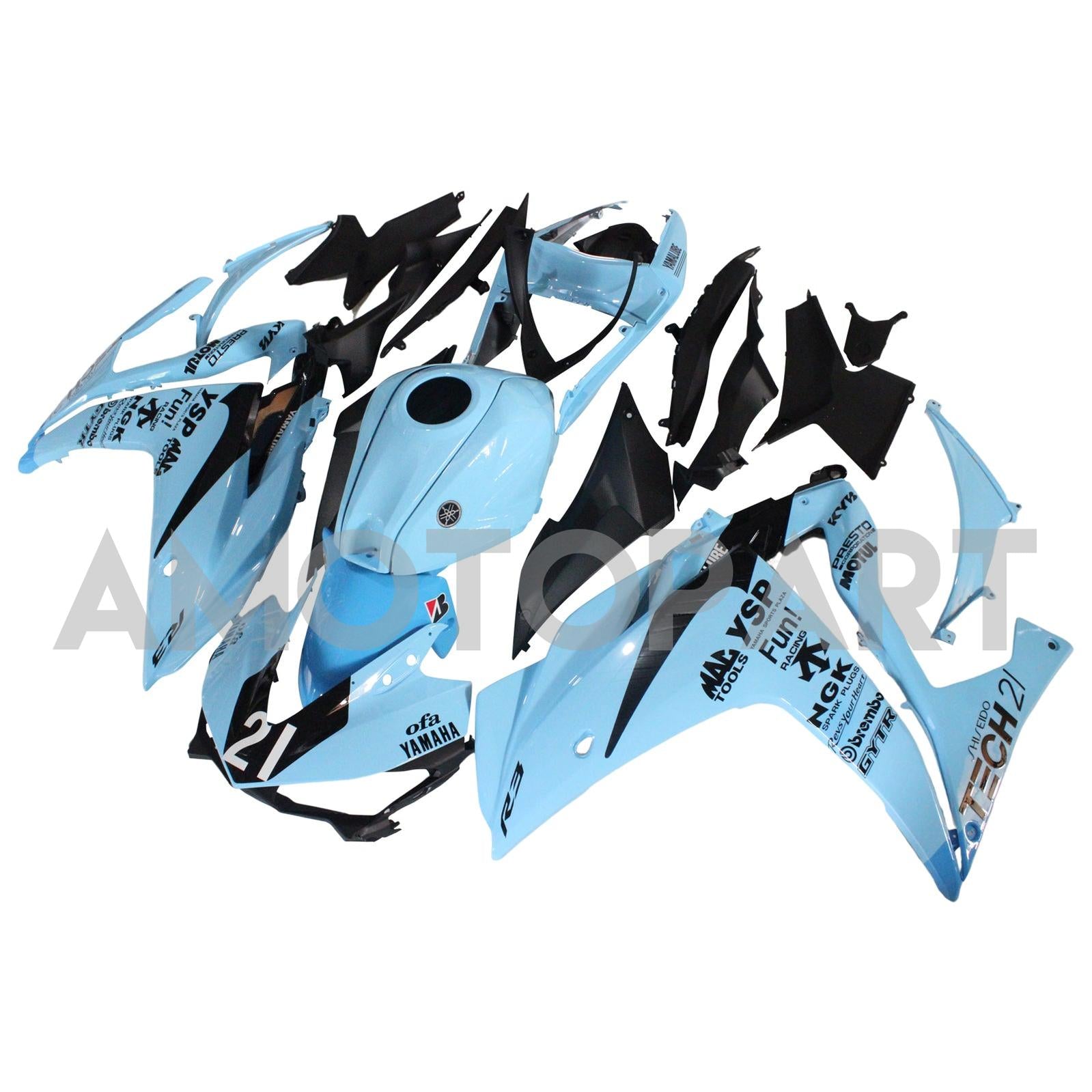 Amotopart Verkleidungskit Yamaha 2014-2018 YZF R3 & 2015–2017 YZF R25 Schwarz-Blau-Verkleidungssatz