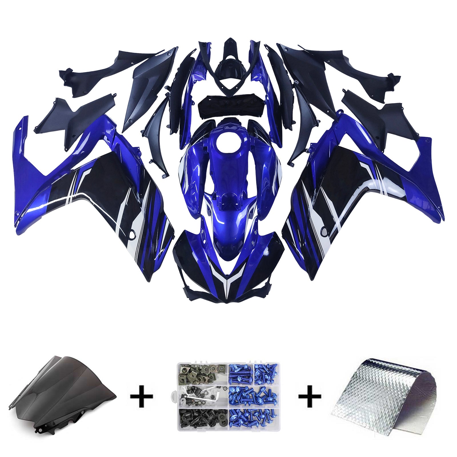 Amotopart kapotáž Yamaha 2014-2018 YZF R3 a 2015-2017 YZF R25 Black Blue Claw Realing Kit