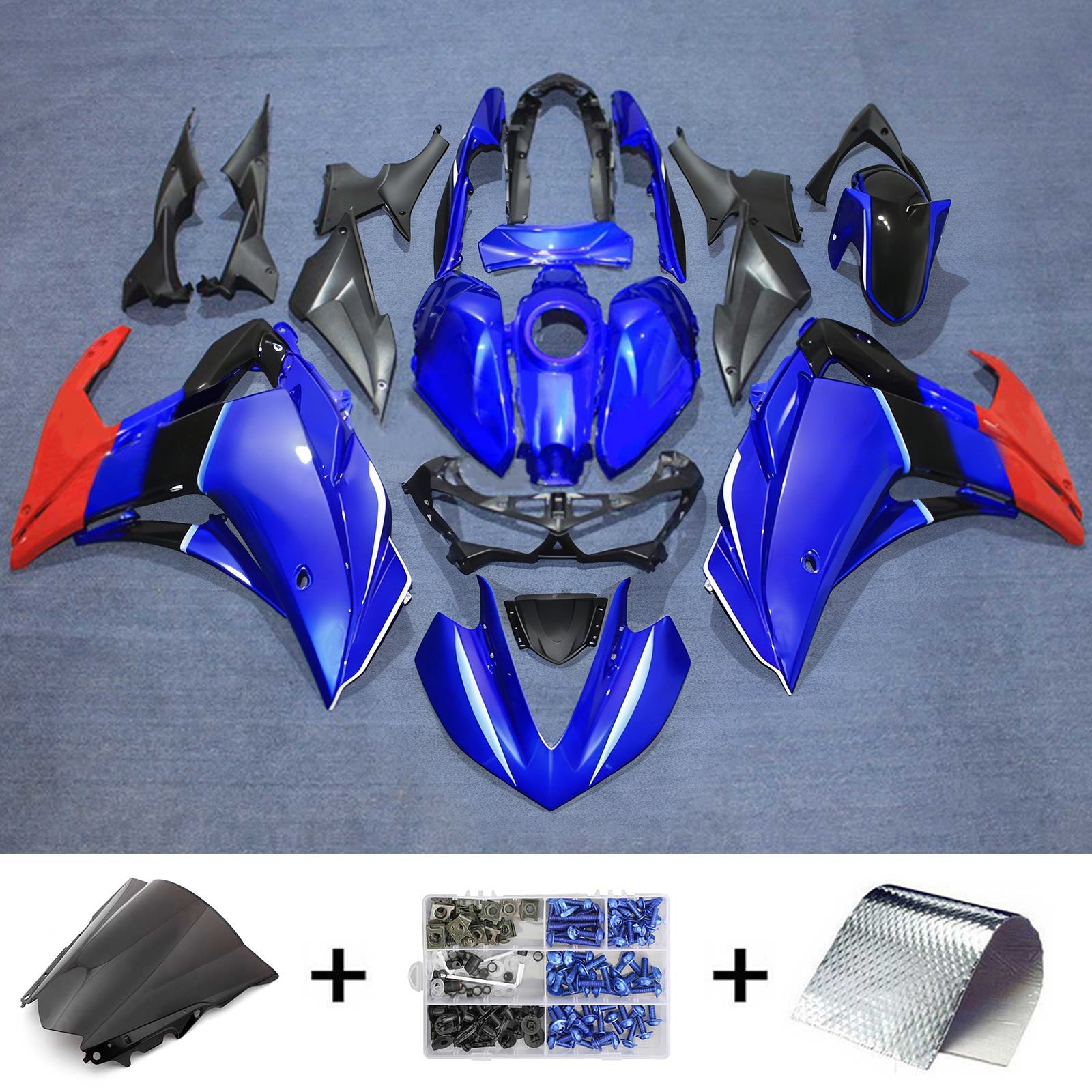 Amotopart Fairing Kit Yamaha 2014-2018 YZF R3 & 2015-2017 YZF R25 Blue Red Fairing Kit