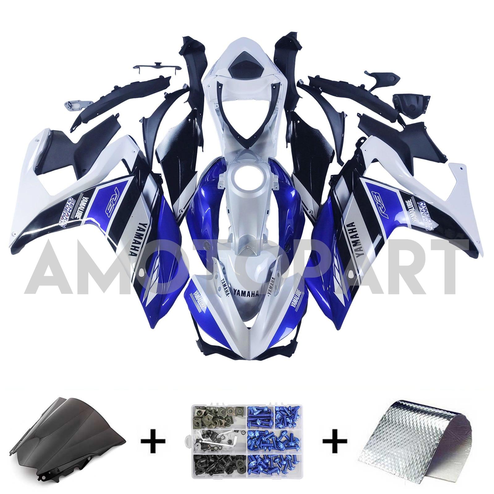 Kit de carenagem AMOTOPT YAMAHA 2014-2018 YZF R3 e 2015-2017 YZF R25 Kit de carenagem branca azul