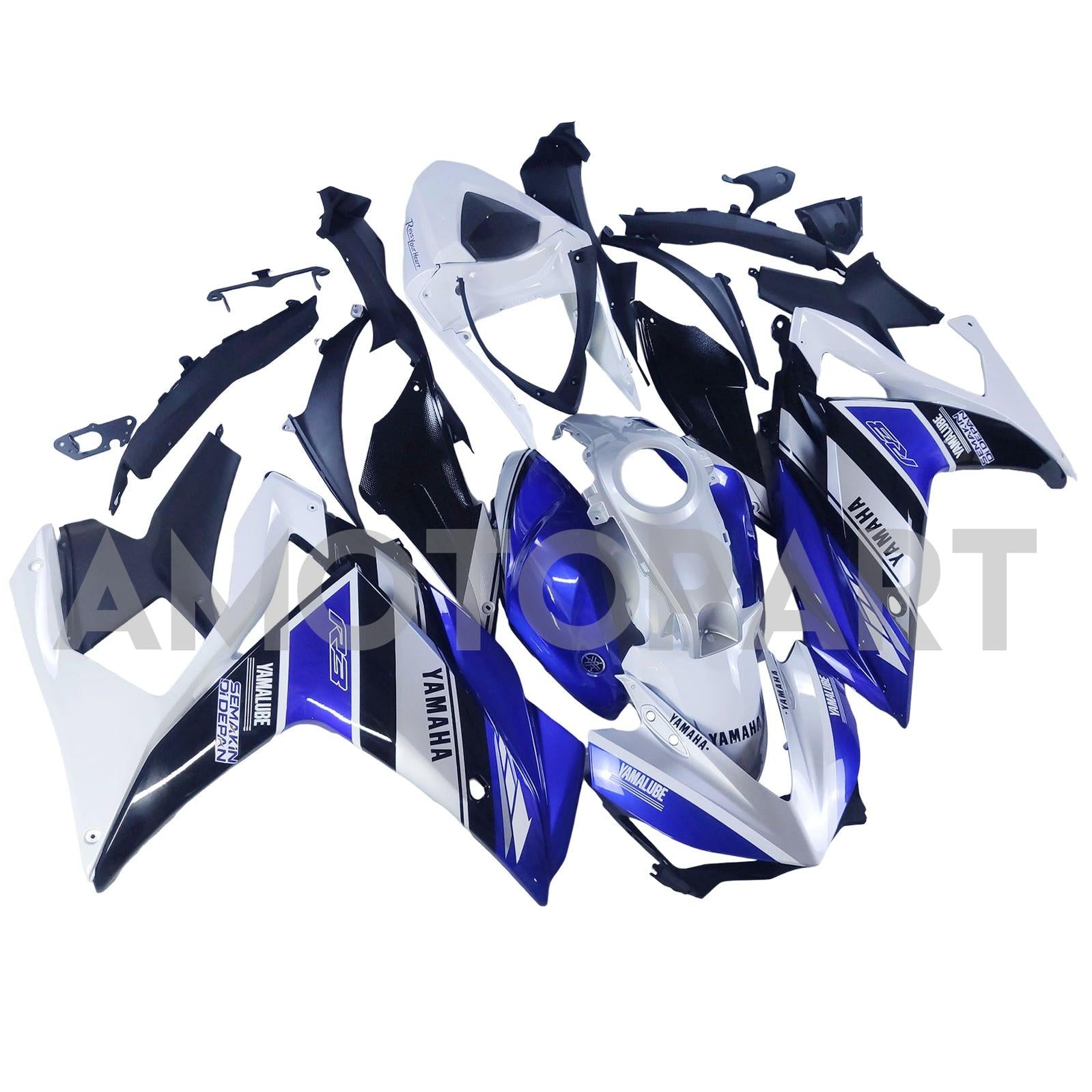 Kit de carenagem AMOTOPT YAMAHA 2014-2018 YZF R3 e 2015-2017 YZF R25 Kit de carenagem branca azul