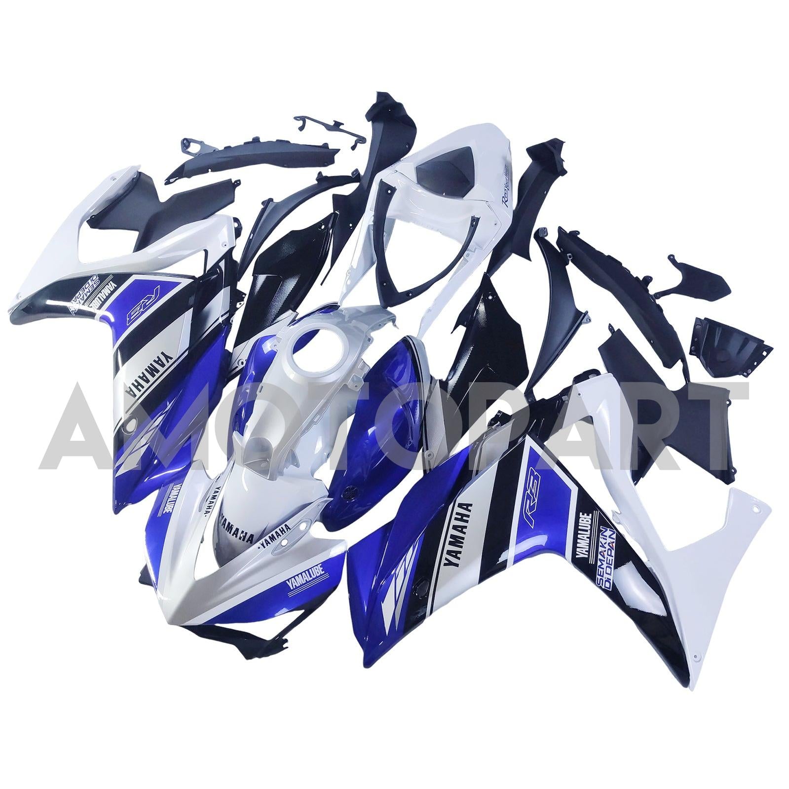 Kit de carenagem AMOTOPT YAMAHA 2014-2018 YZF R3 e 2015-2017 YZF R25 Kit de carenagem branca azul