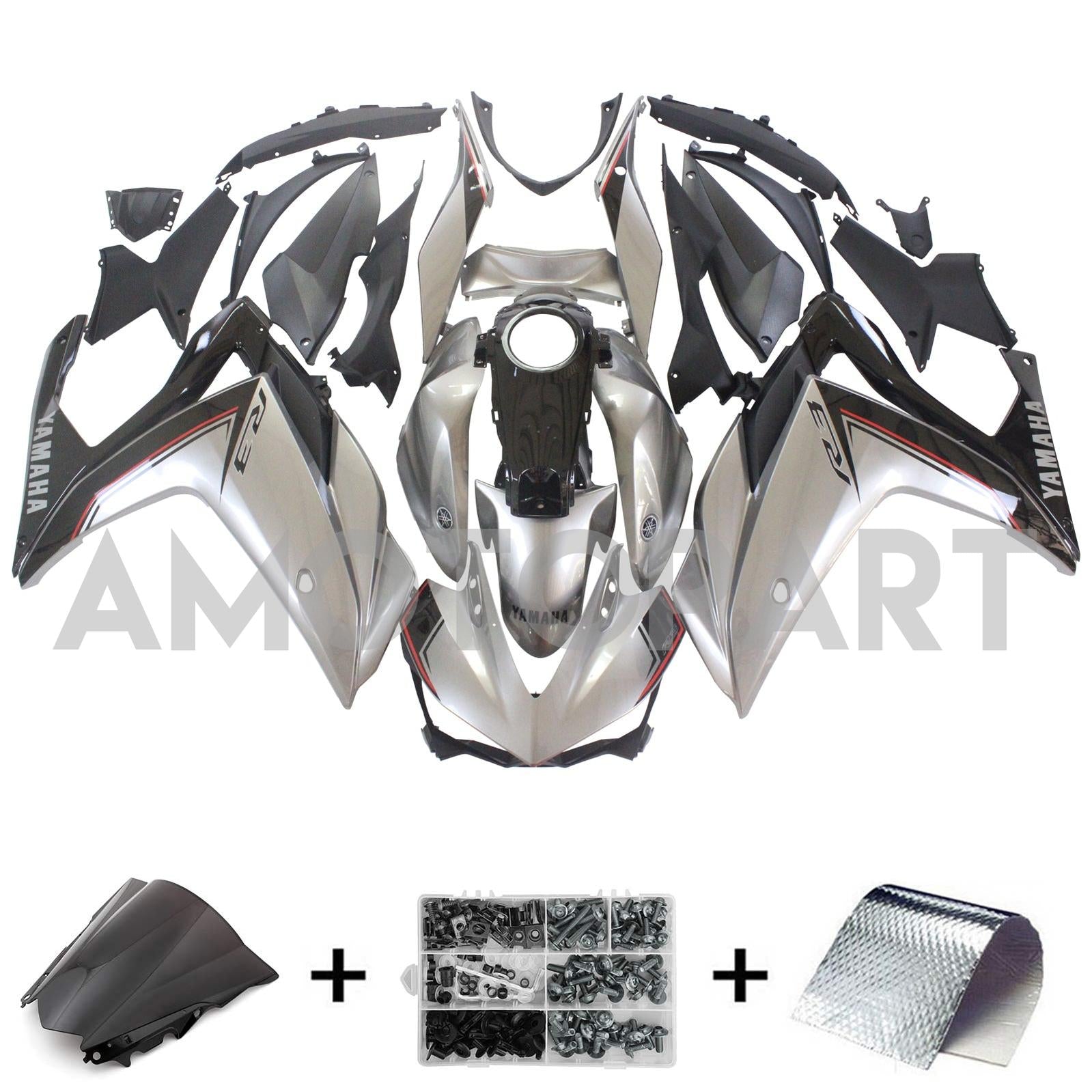 Amotopart Fairing Kit Yamaha 2014-2018 YZF R3 & 2015-2017 YZF R25 Sliver Gray Fairing Kit