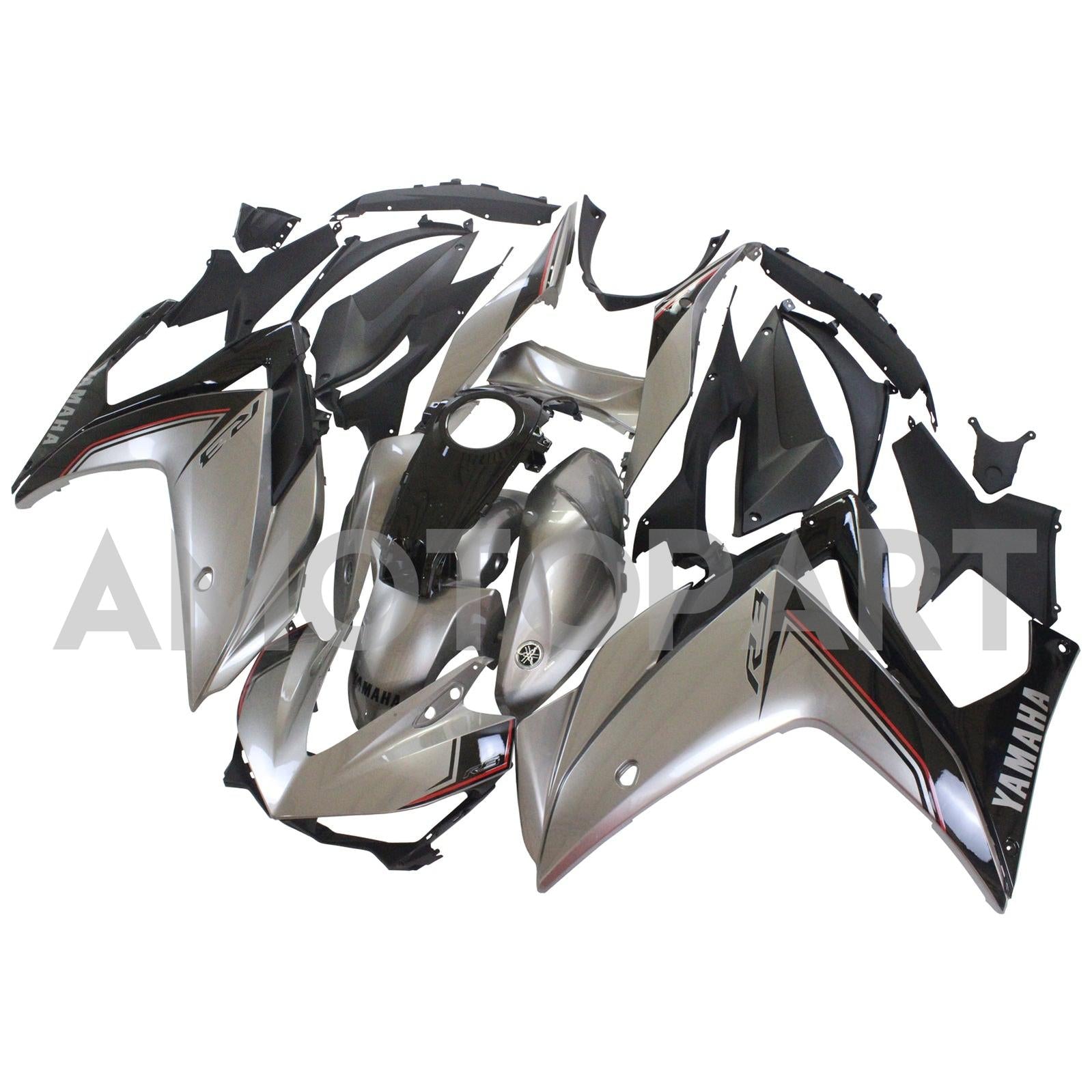 Amotopart Fairing Kit Yamaha 2014-2018 YZF R3 & 2015-2017 YZF R25 Sliver Gray Fairing Kit