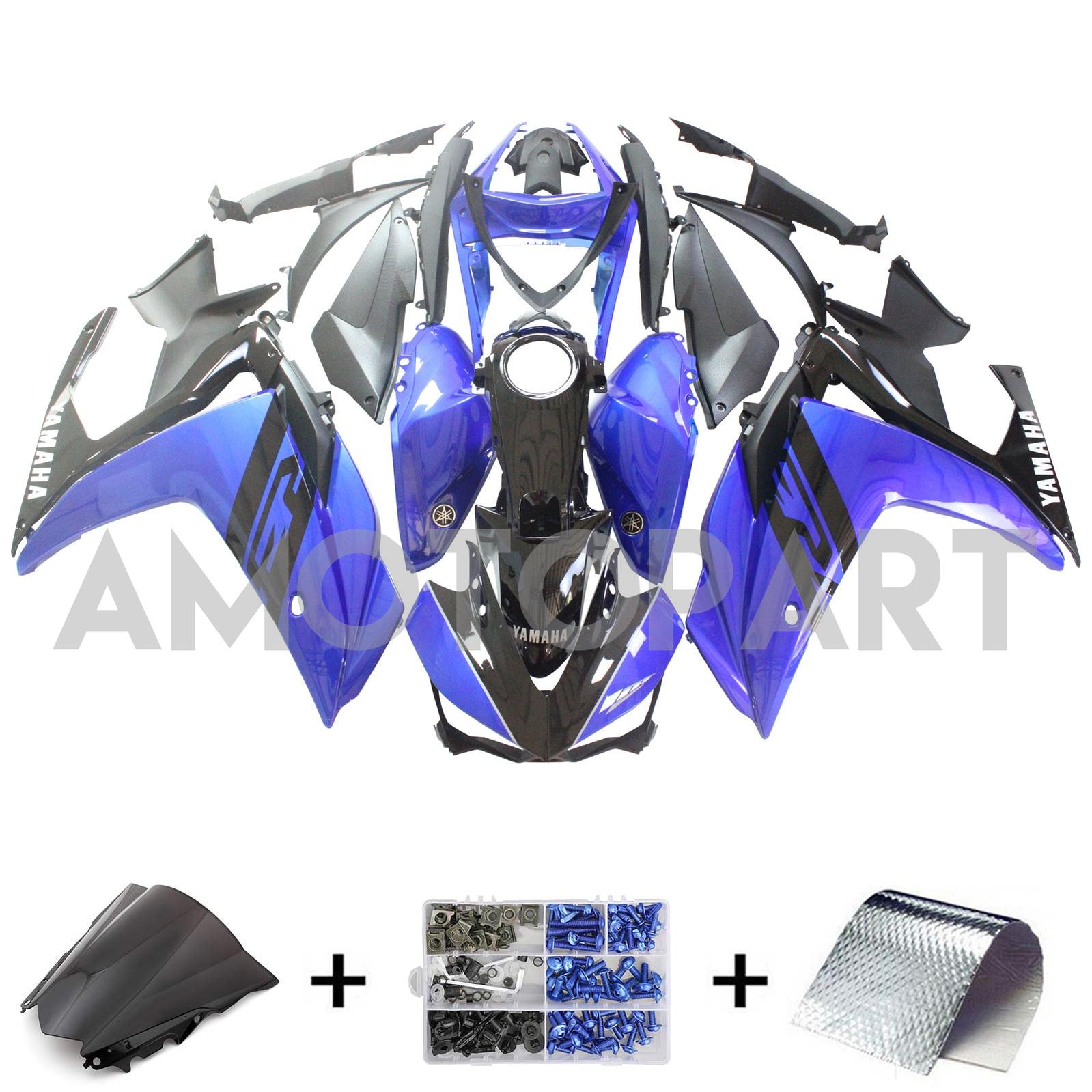 Amotopart Fairing Kit Yamaha 2014-2018 YZF R3 & 2015-2017 YZF R25 Black Blue Fairing Kit