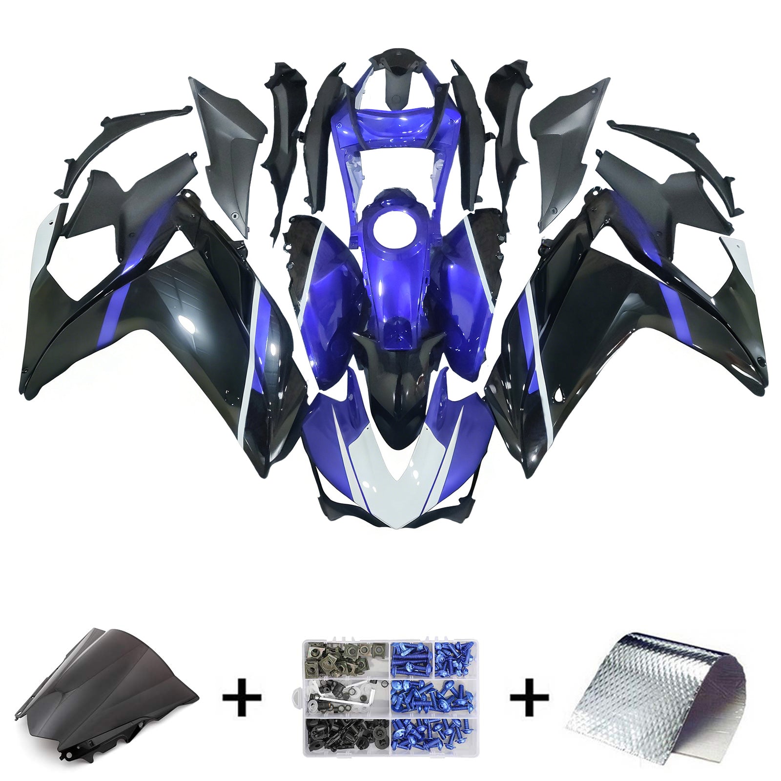 Amotopart フェアリングキット ヤマハ 2014-2018 YZF R3 & 2015-2017 YZF R25 ブラック ブルー フェアリングキット