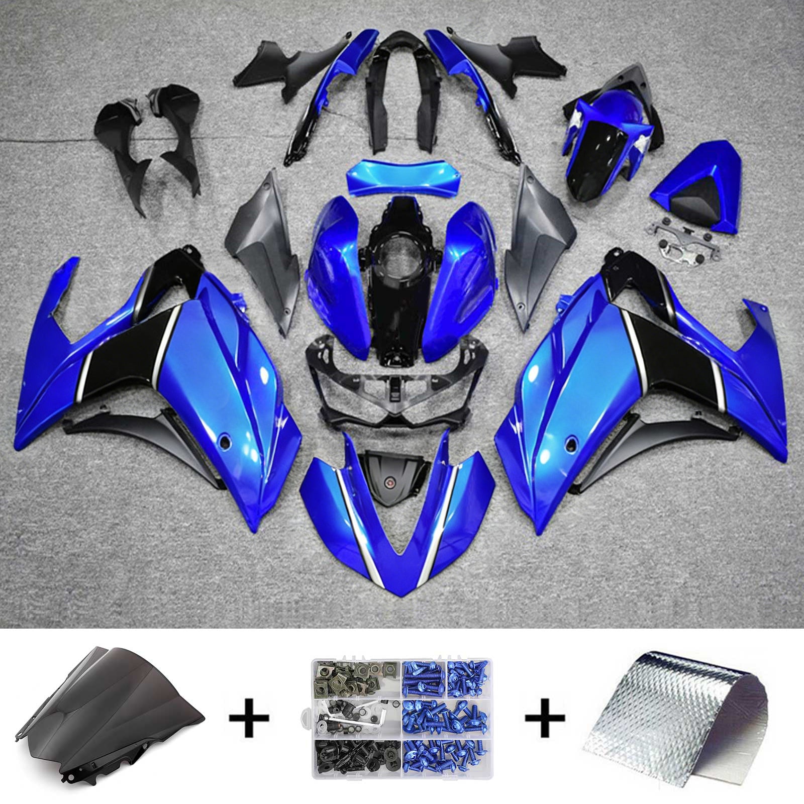 Amotopart Fairing Kit Yamaha 2014-2018 YZF R3 & 2015-2017 YZF R25 Black Mix Blue Fairing Kit