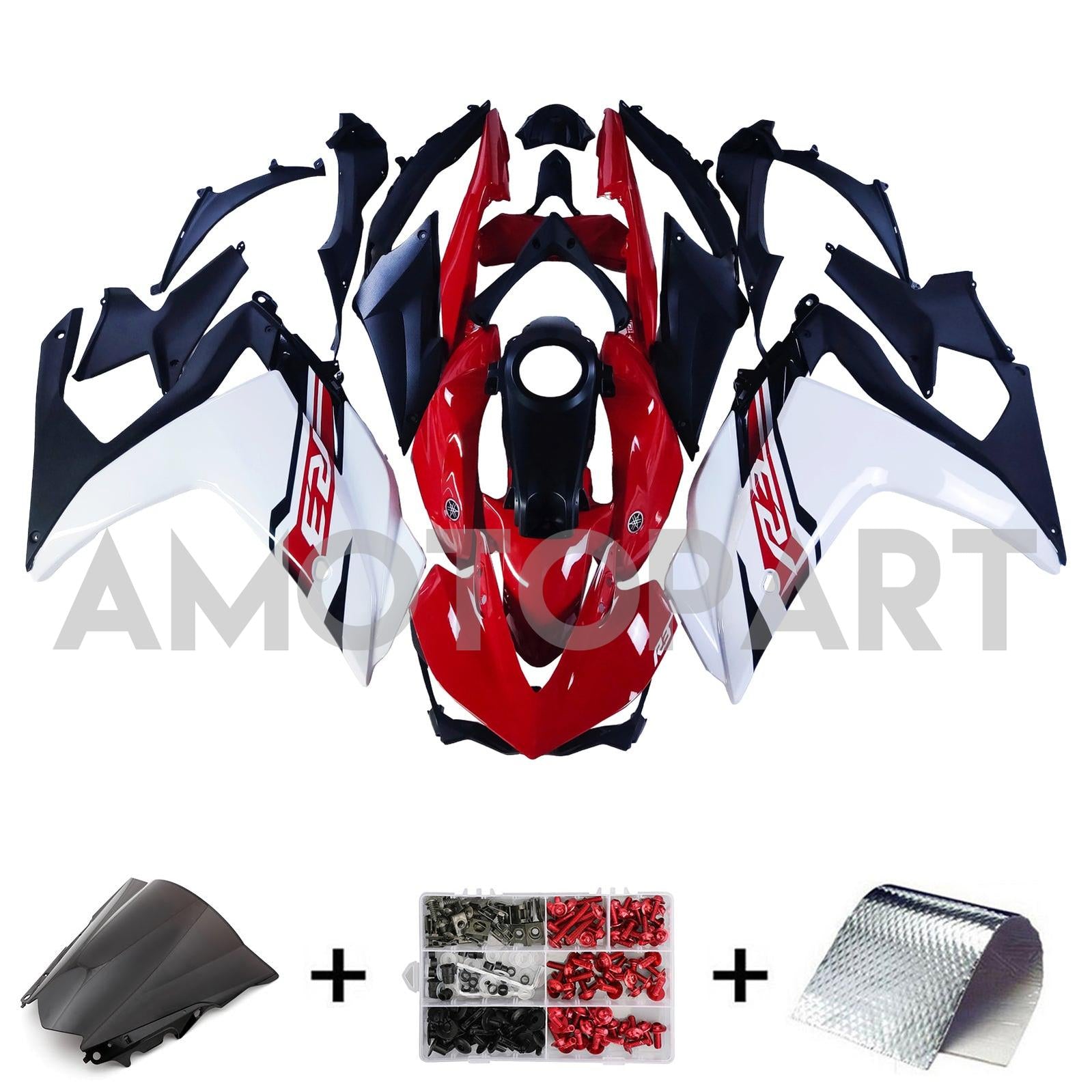 Kit de carenagem AMOTOPT YAMAHA 2014-2018 YZF R3 e 2015-2017 YZF R25 Red Mix White Fairing Kit
