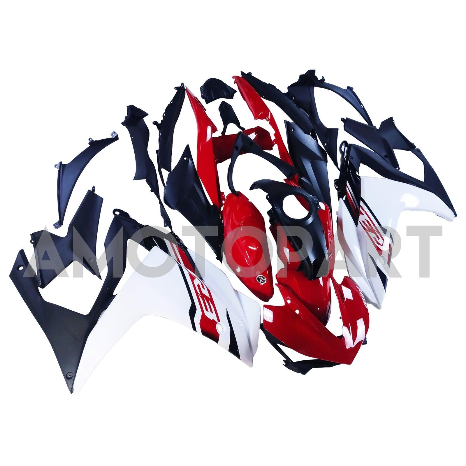 Amotopart Fairing Kit Yamaha 2014-2018 YZF R3 & 2015-2017 YZF R25 Red Mix White Fairing Kit