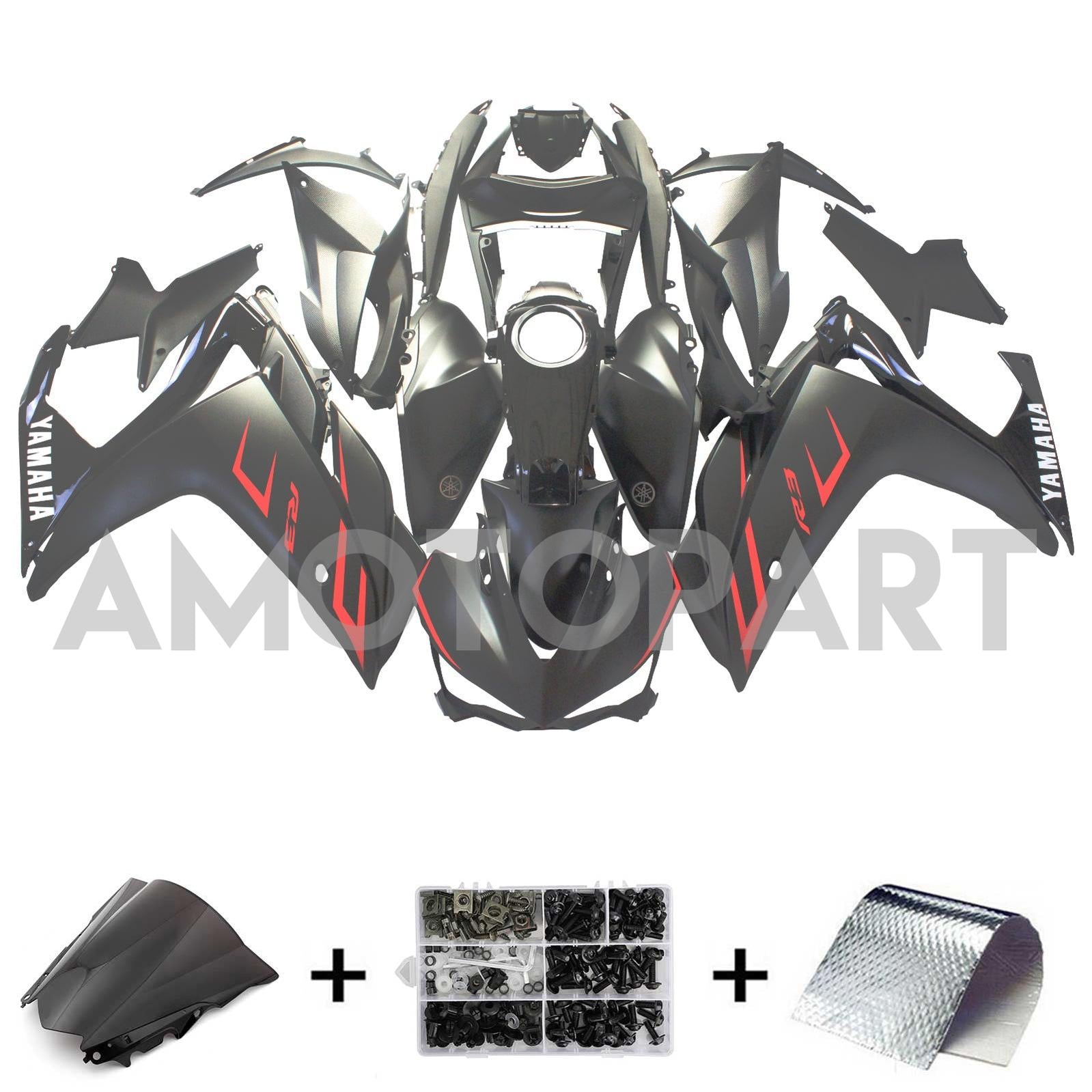Amotopart Fairing Kit Yamaha 2014-2018 YZF R3 & 2015-2017 YZF R25 Black Red Fairing Kit