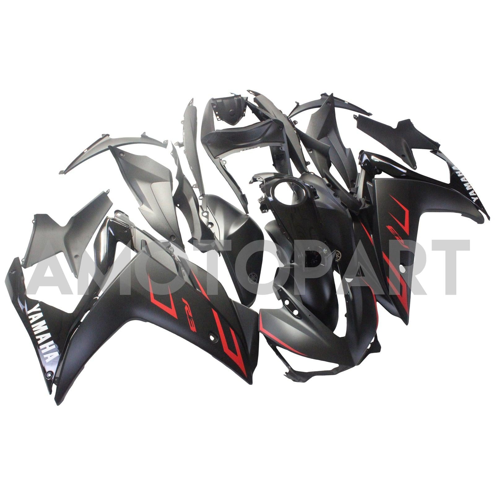 Amotopart Fairing Kit Yamaha 2014-2018 YZF R3 & 2015-2017 YZF R25 Black Red Fairing Kit
