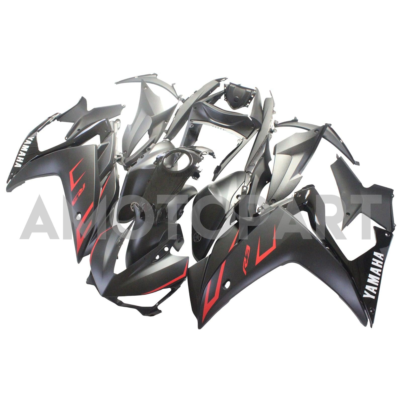 Amotopart Fairing Kit Yamaha 2014-2018 YZF R3 & 2015-2017 YZF R25 Black Red Fairing Kit
