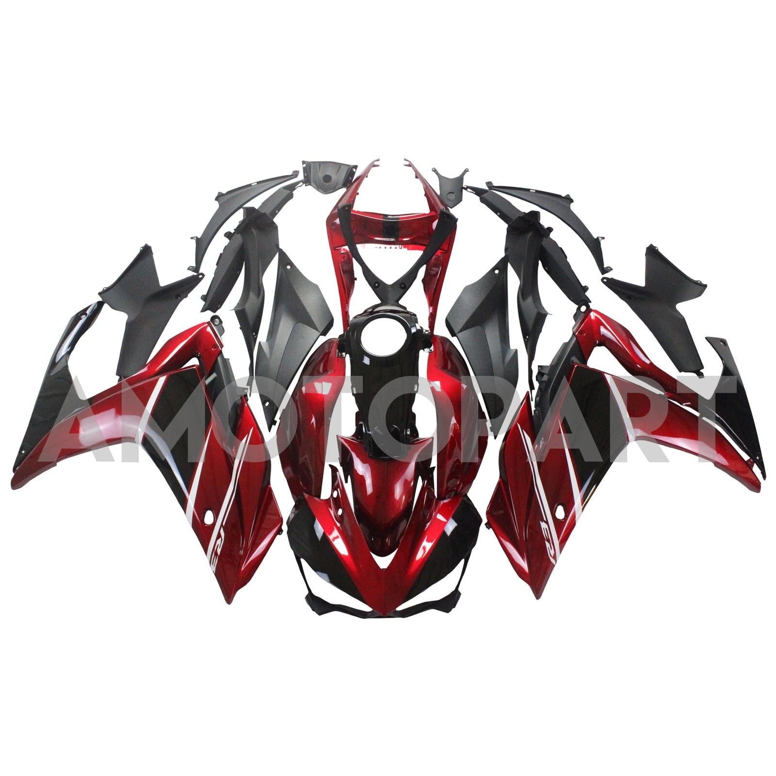 Amotopart Yamaha YZF-R3 2014-2018 R25 2015-2017 Black & Red Style1 Kit de carenagem