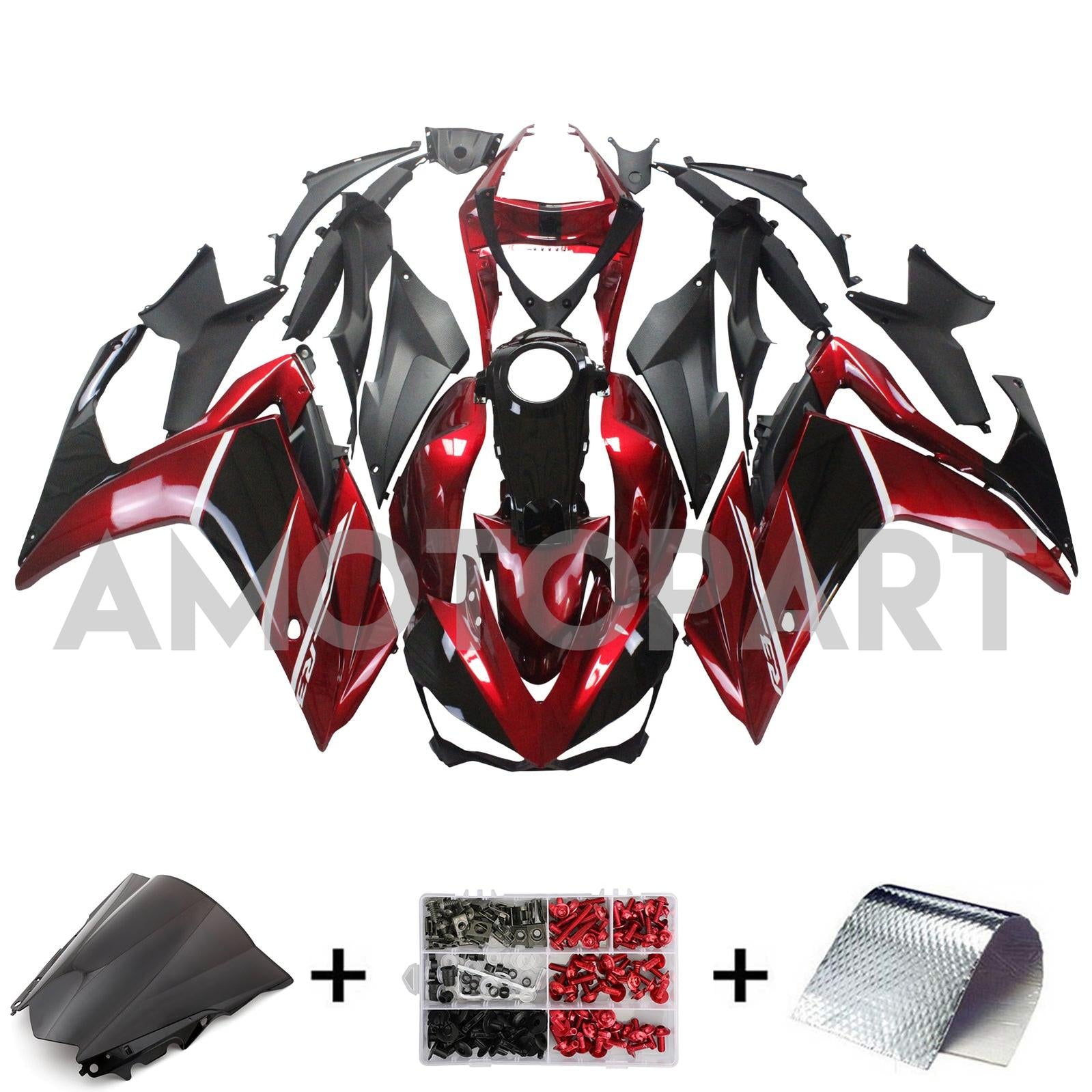 Amotopart Yamaha YZF-R3 2014-2018 R25 2015-2017 Black&Red Style1 Fairing Kit