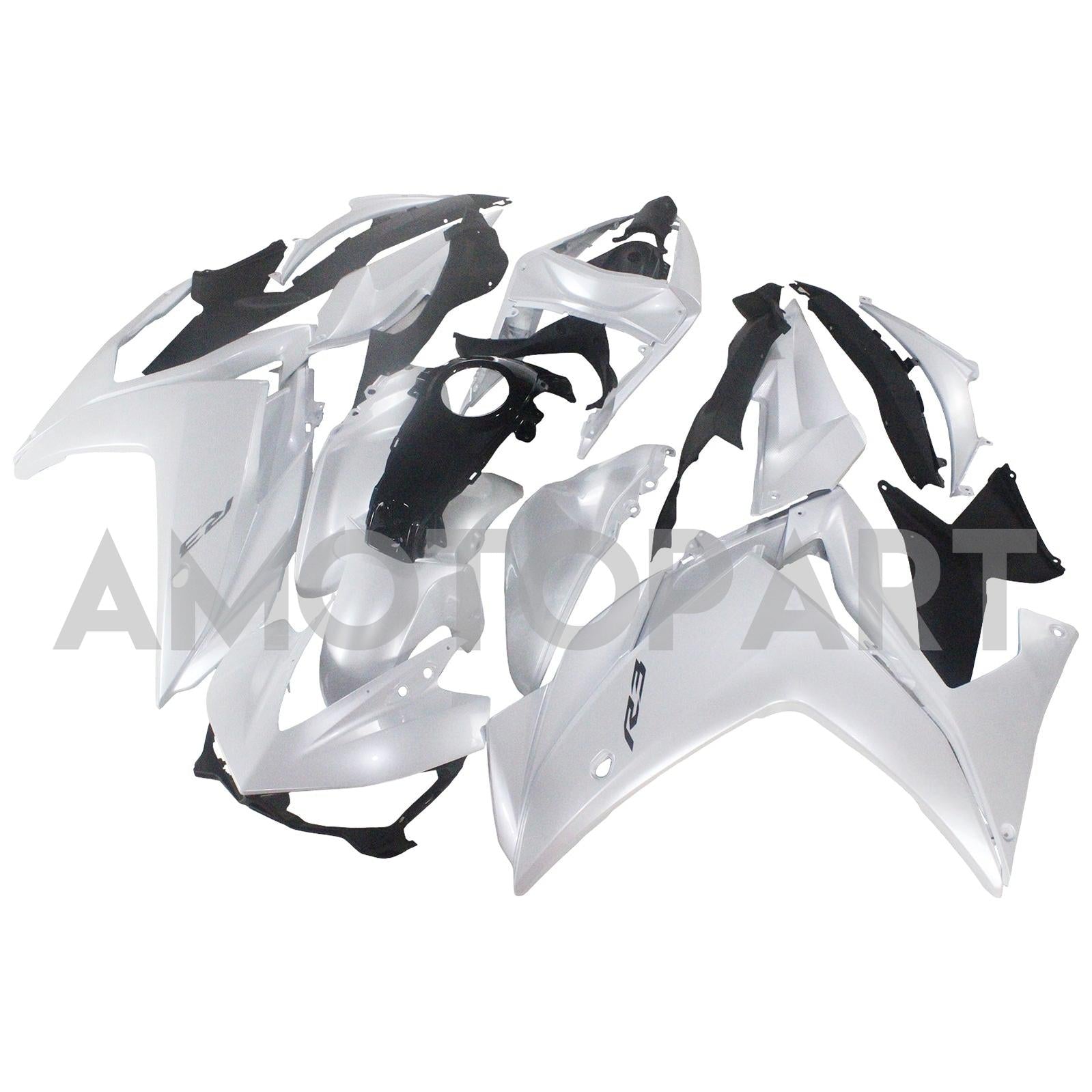 Amotopart Yamaha YZF-R3 2014-2018 R25 2015-2017 Kit de carenagem branca de Pearl