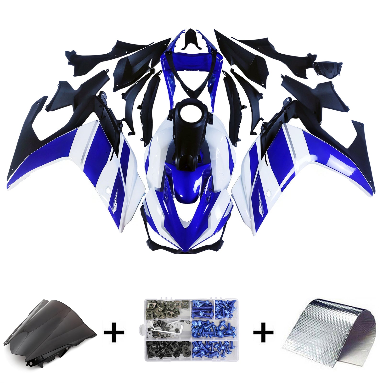 Amotopart ヤマハ YZF-R3 2014-2018 R25 2015-2017 ブルー&ホワイト フェアリングキット