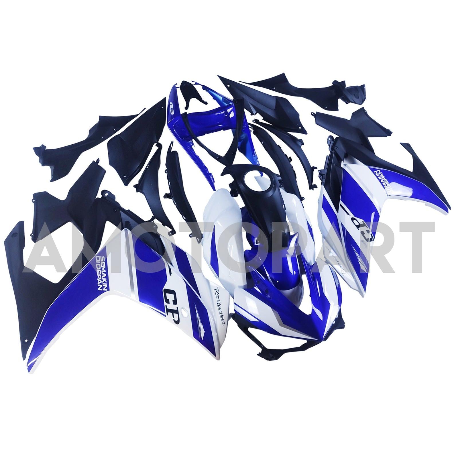 Amotopart Yamaha YZF-R3 2014-2018 R25 2015-2017 Blue&White Fairing Kit