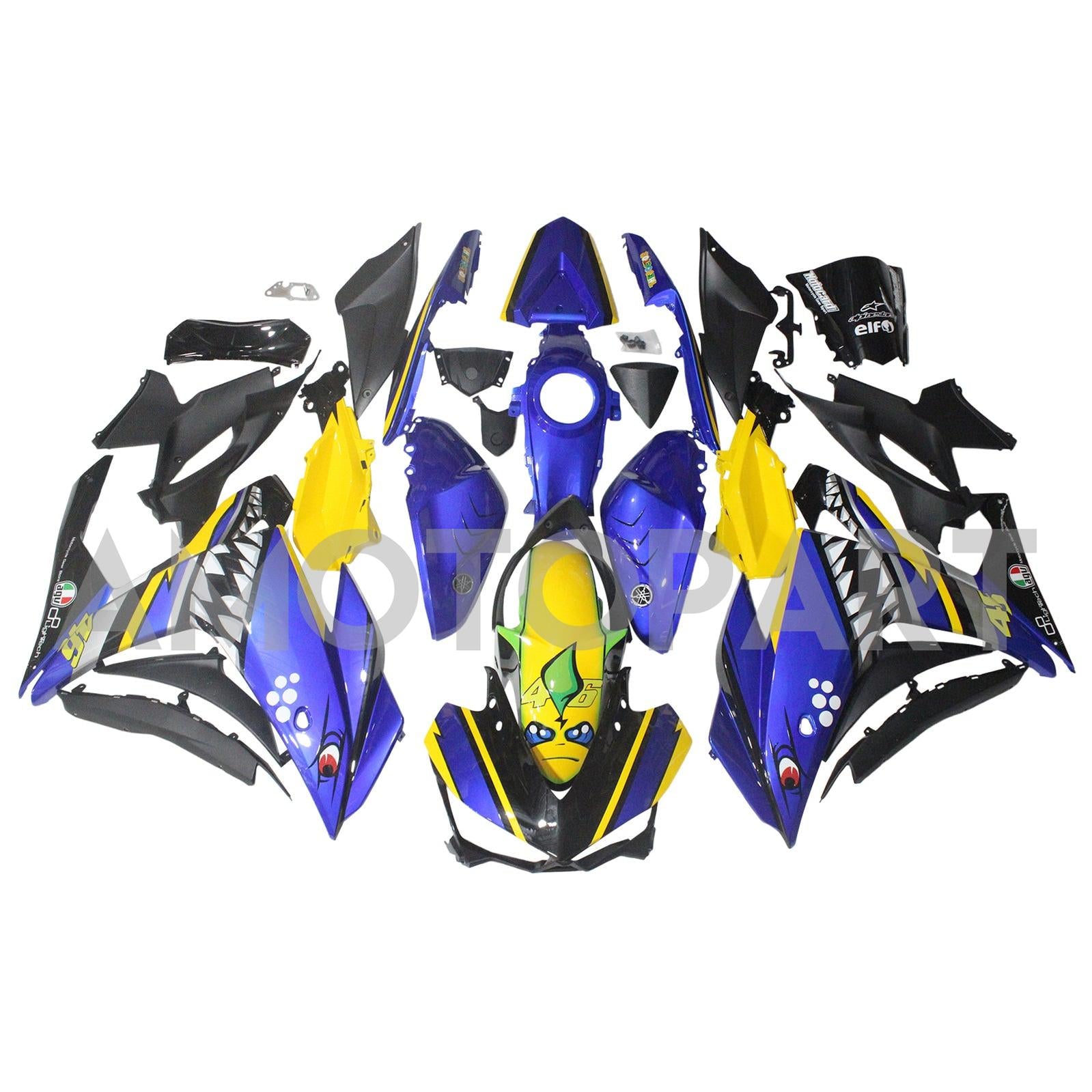 Amotopart YZF-R3 2014-2018 R25 2015-2017 Yamaha Blue&Yellow Style3 Fairing Kit