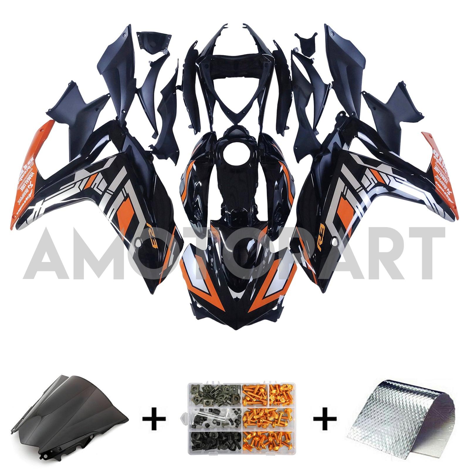 AMOTOTART YZF-R3 2014-2018 R25 2015-2017 Kit de carenagem de Black & Orange Yamaha Black & Orange