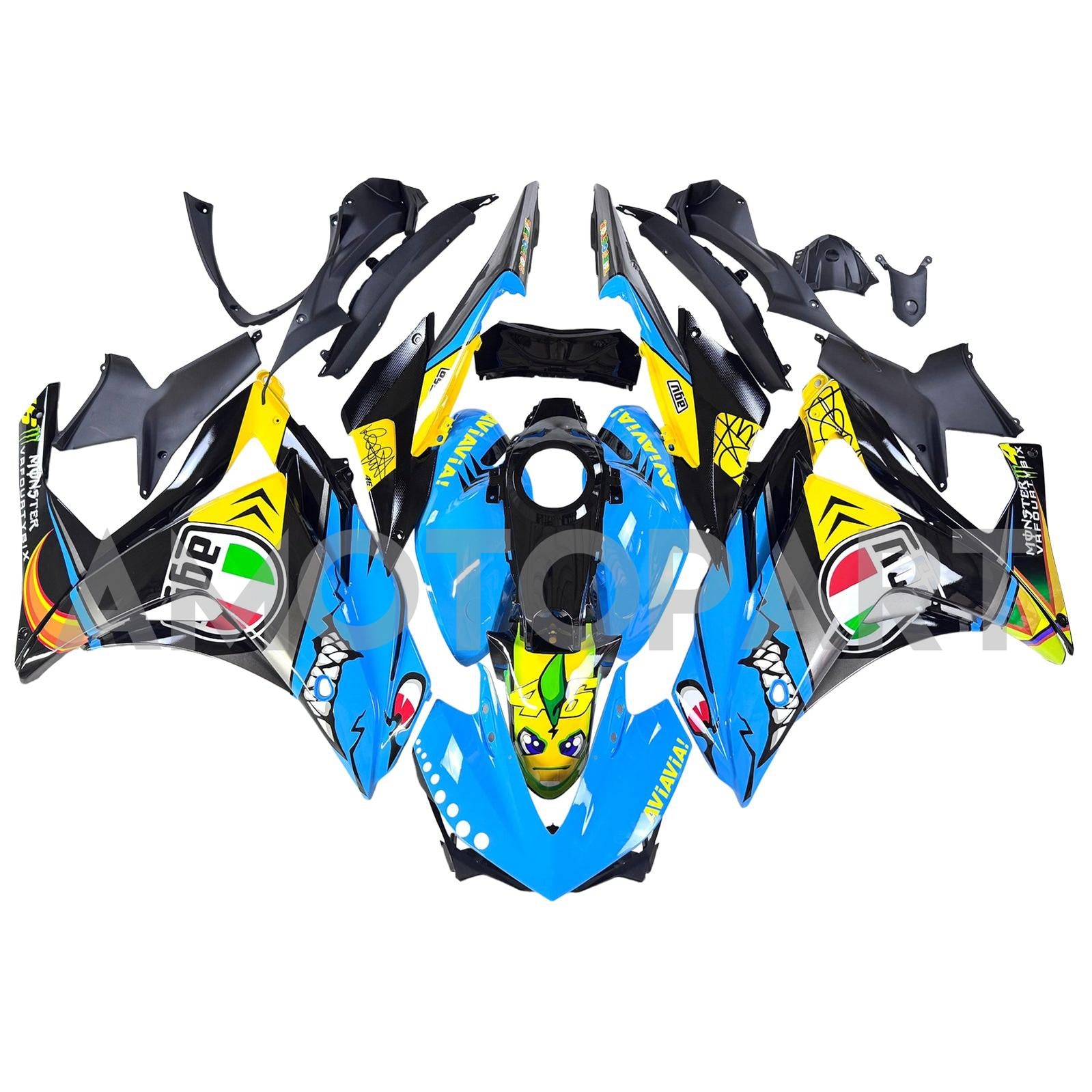 Amotopart YZF-R3 2014-2018 R25 2015-2017 ヤマハ ブルー&イエロー シャークティース フェアリングキット