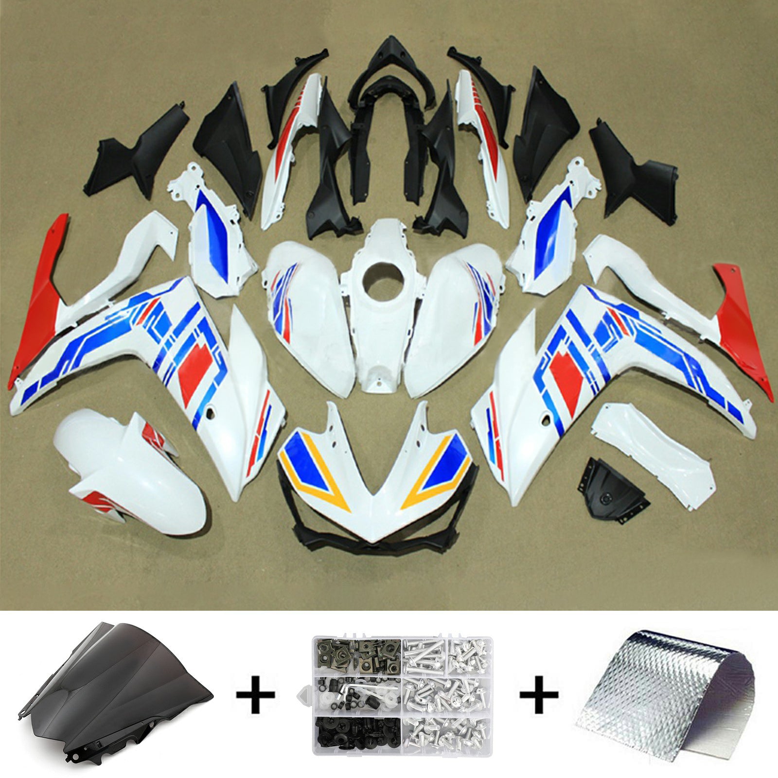 Amotopart YZF-R3 2014-2018 R25 2015-2017 Yamaha White&Blue Fairing Kit