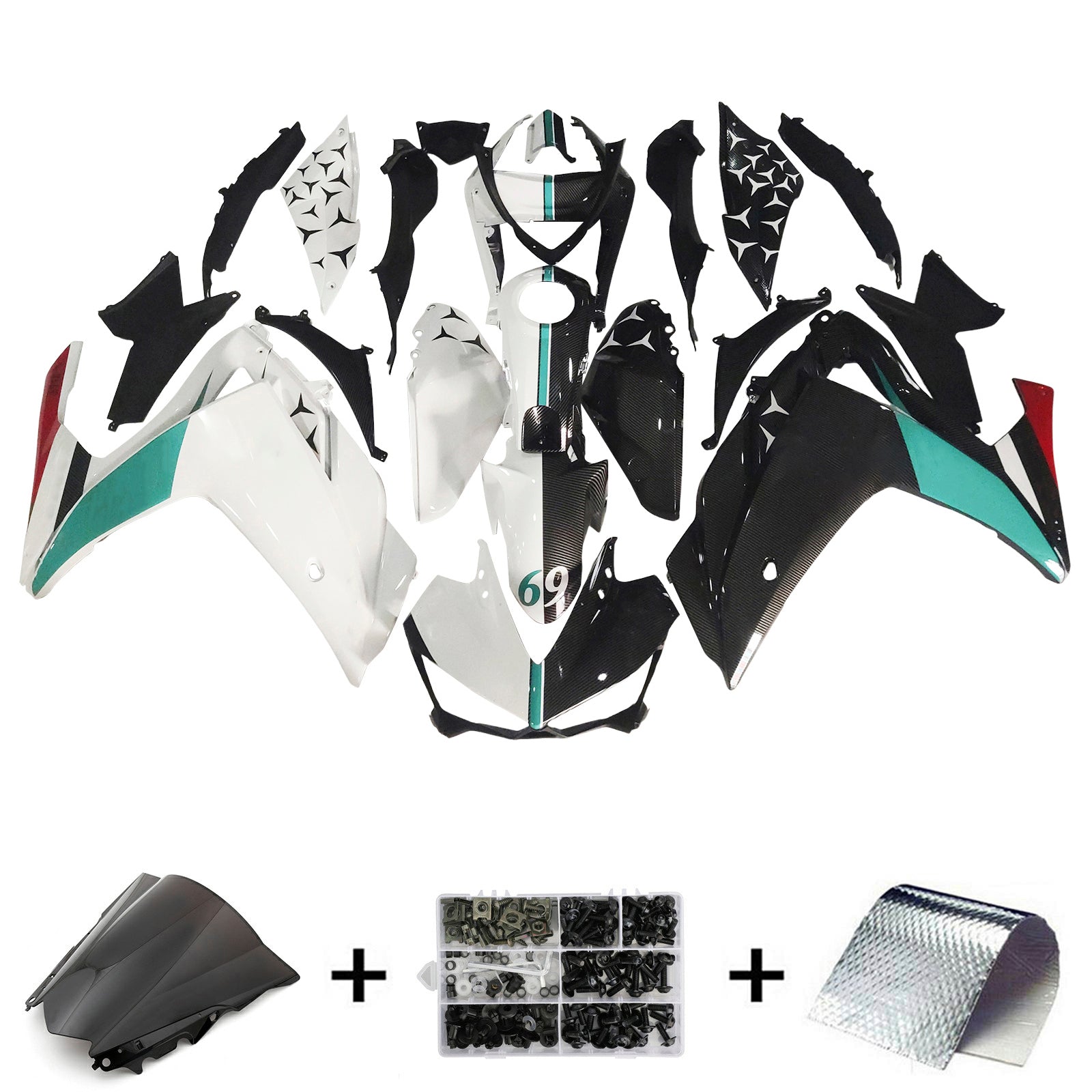 Amotopart YZF-R3 2014-2018 R25 2015-2017 Yamaha Blue&Black Carbon Fiber Fairing Kit