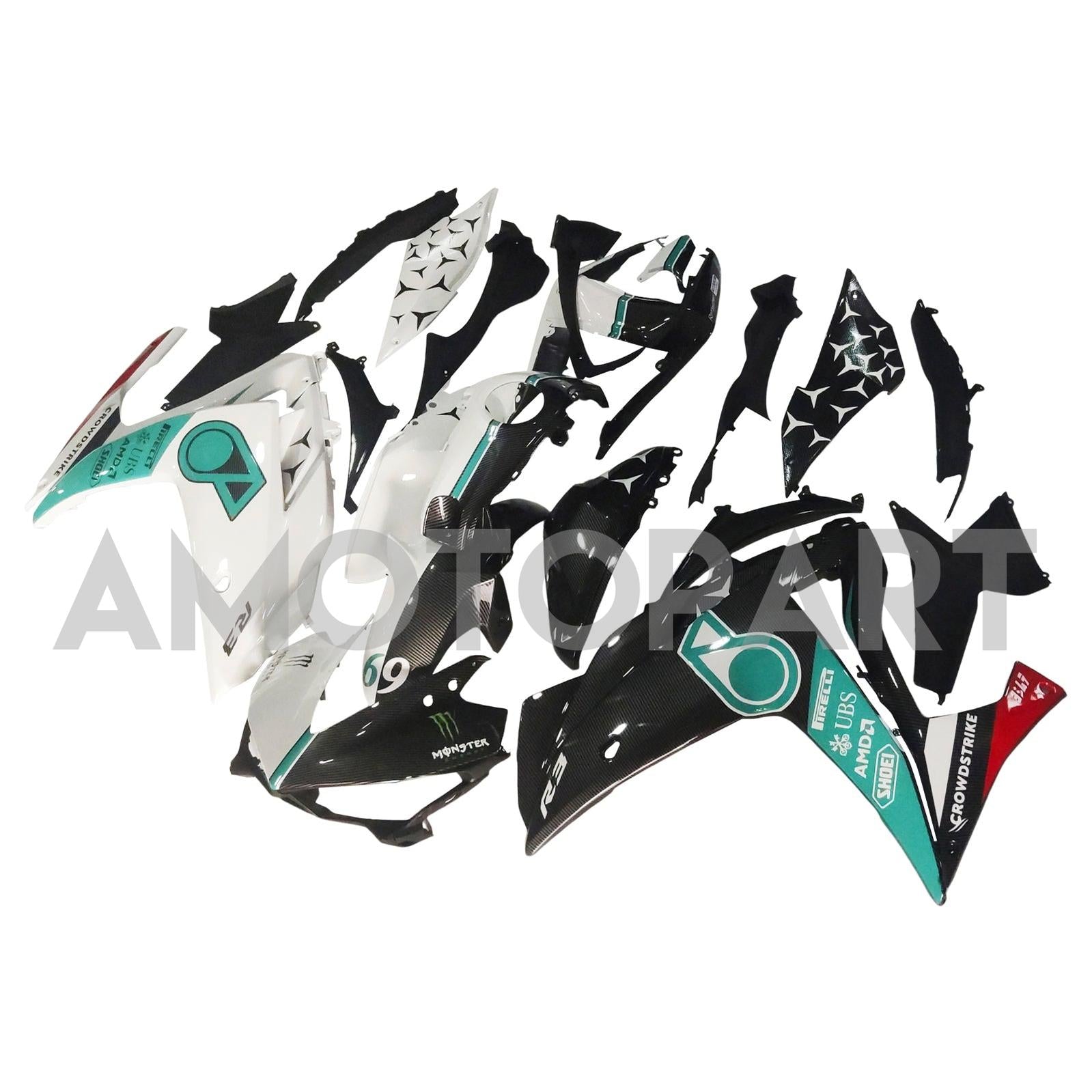 AMOTOPART YZF-R3 2014-2018 R25 2015-2017 Kit de carenagem de fibra de carbono Yamaha Blue & Black