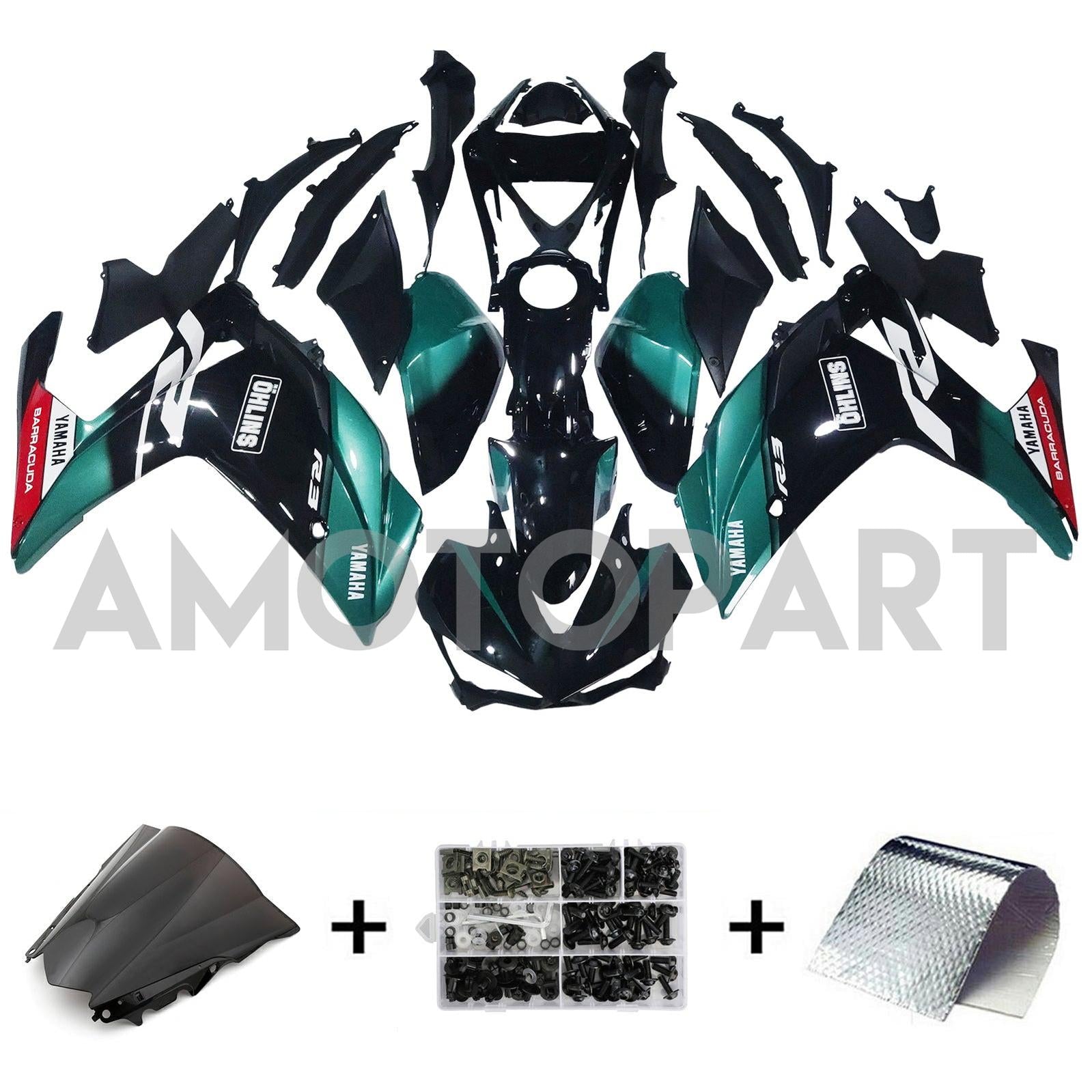 AMOTOTART YZF-R3 2014-2018 R25 2015-2017 Kit de carenagem Blue e Black Yamaha Blue & Black