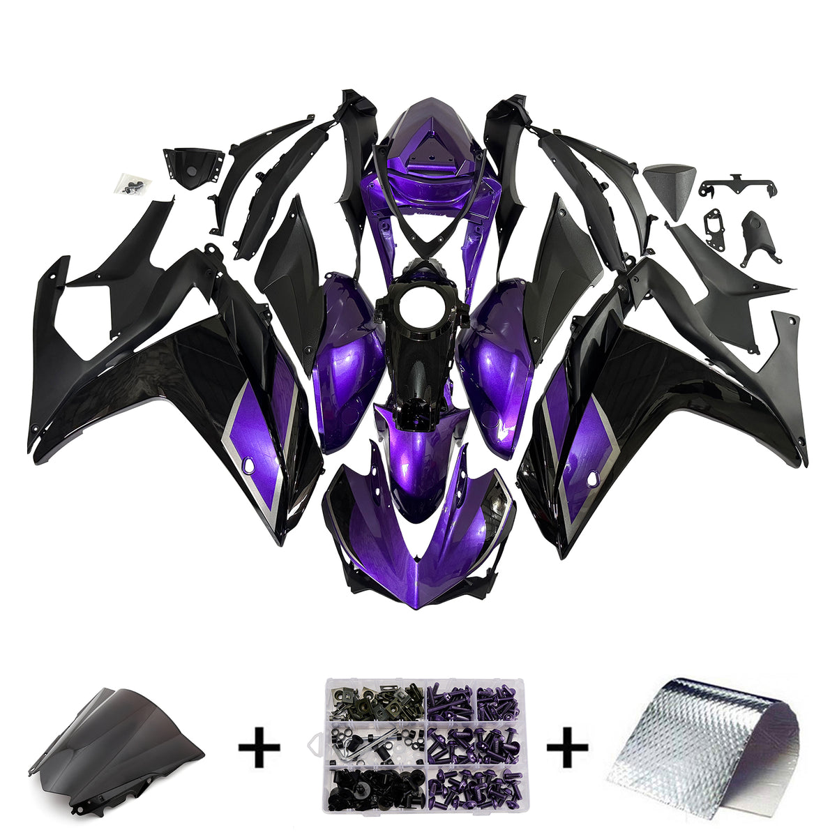 Amotopart Yamaha 2014-2018 YZF R3 2015-2017 YZF R25 Púrpura & Kit de carenado negro