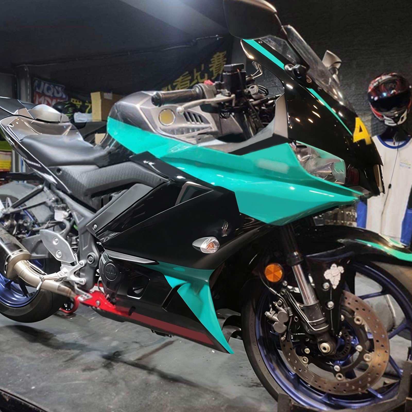 Amotopart Yamaha 2019–2021 YZF R3/YZF R25 Schwarz Blau Verkleidungsset