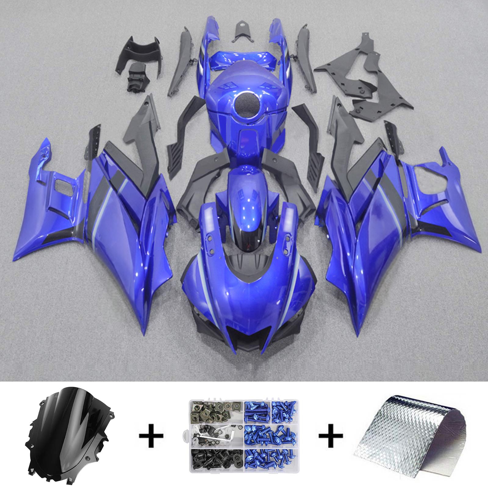 Amotopart Yamaha 2019-2021 YZF R3/YZF R25 Black&Blue Style2 Fairing Kit