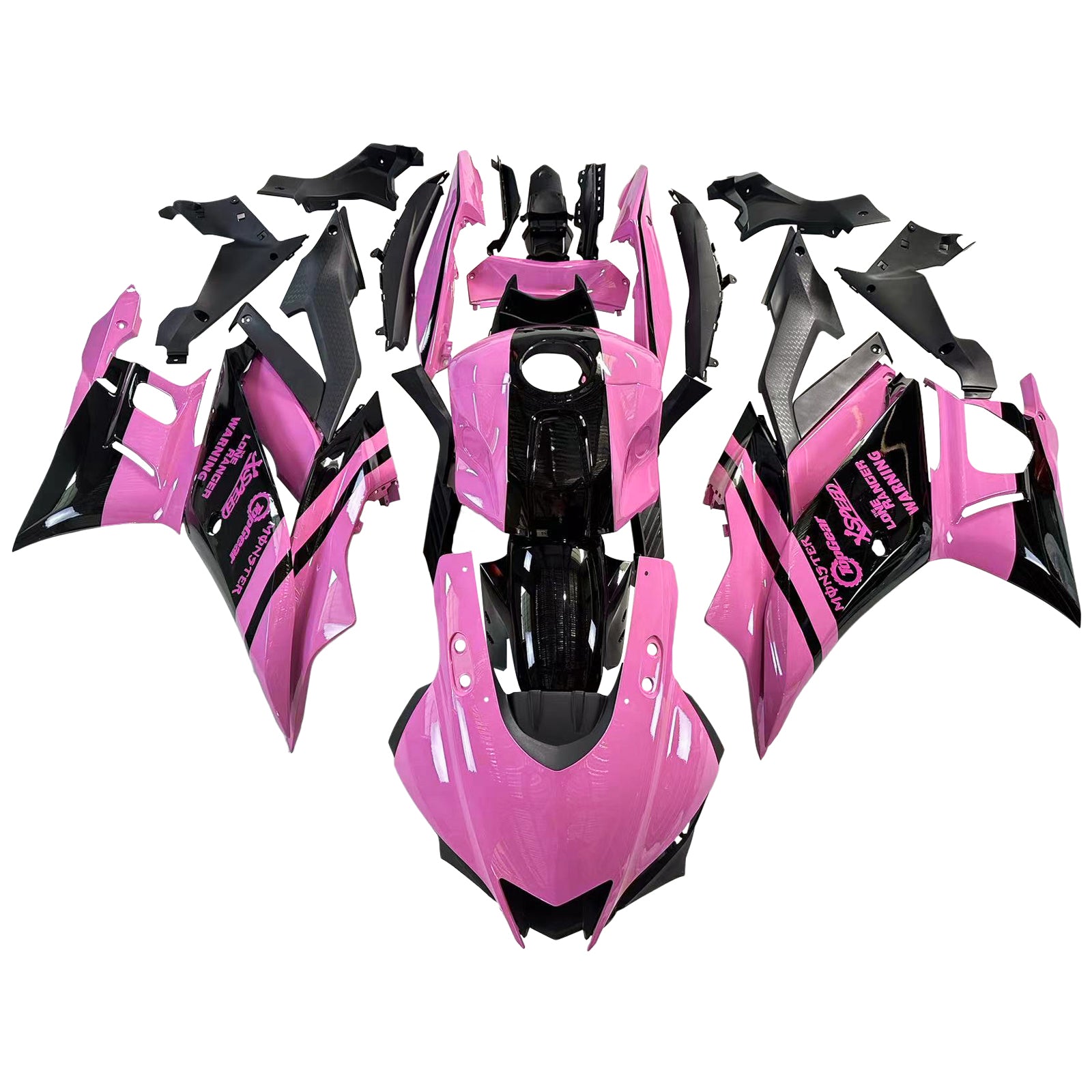 Amotopart Yamaha 2019–2021 YZF R3/YZF R25 Schwarz-Rosa Verkleidungsset