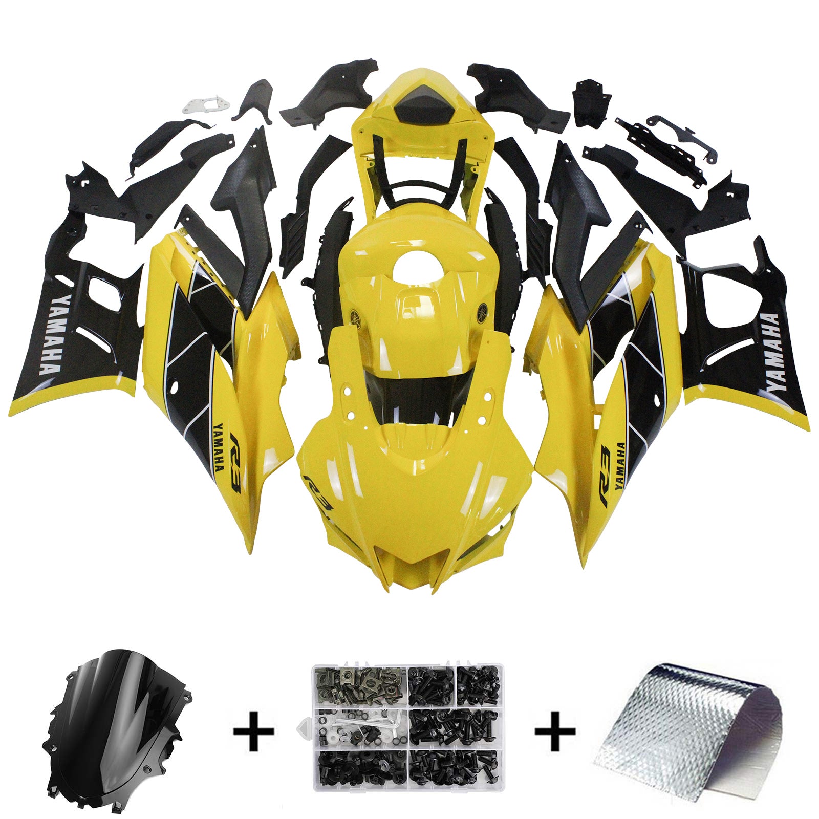 AMOTOPART YAMAHA 2019-2021 YZF R3/YZF R25 Yellow Black Fairing Kit